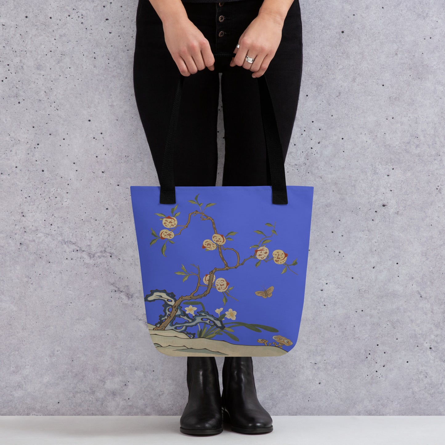 Kesi Flower Album｜Narcissus and Peaches｜Tote bag｜Royal blue