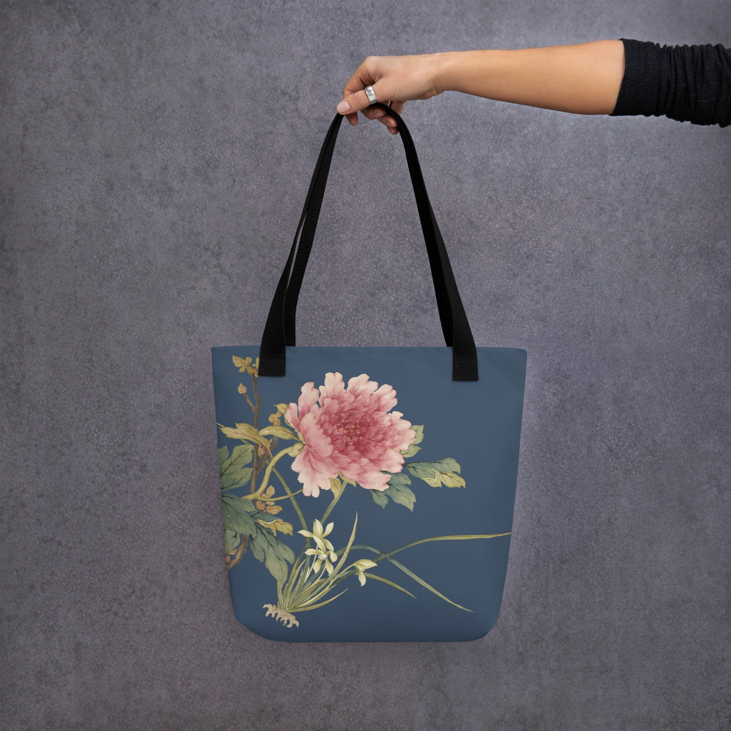 The Spirit of Flowers in Twelve Months｜Orchid and Tree Peony in Bloom｜Tote bag｜Dark blue