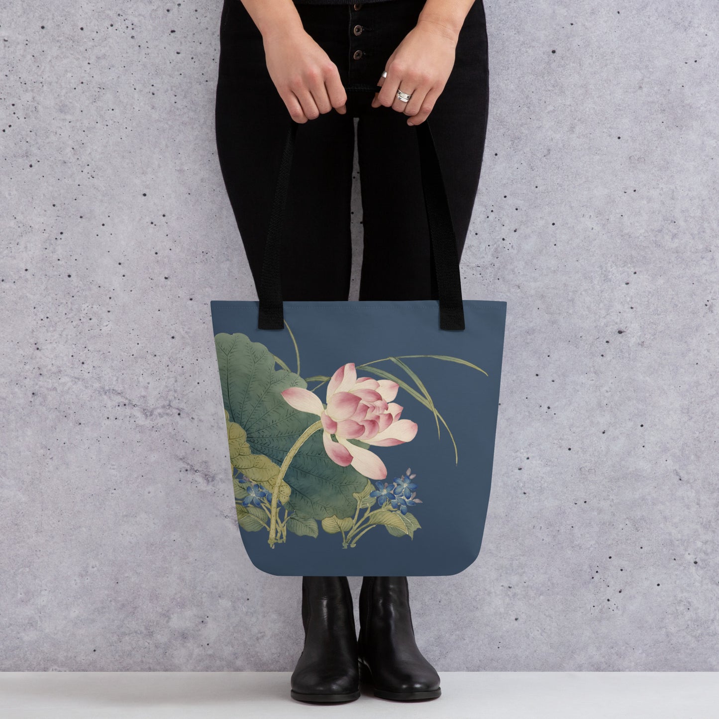 The Spirit of Flowers in Twelve Months｜Lotus in Bloom｜Tote bag｜Dark blue