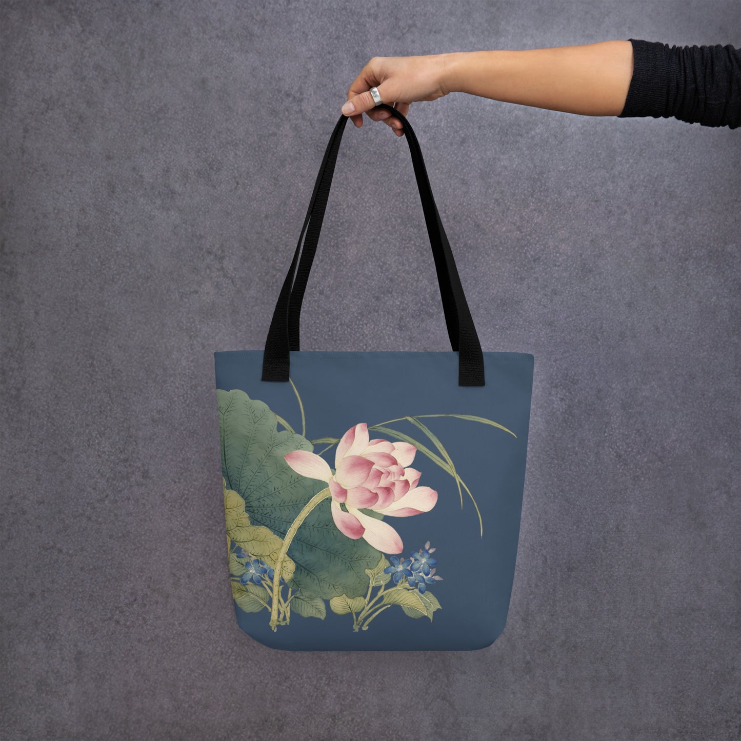 The Spirit of Flowers in Twelve Months｜Lotus in Bloom｜Tote bag｜Dark blue