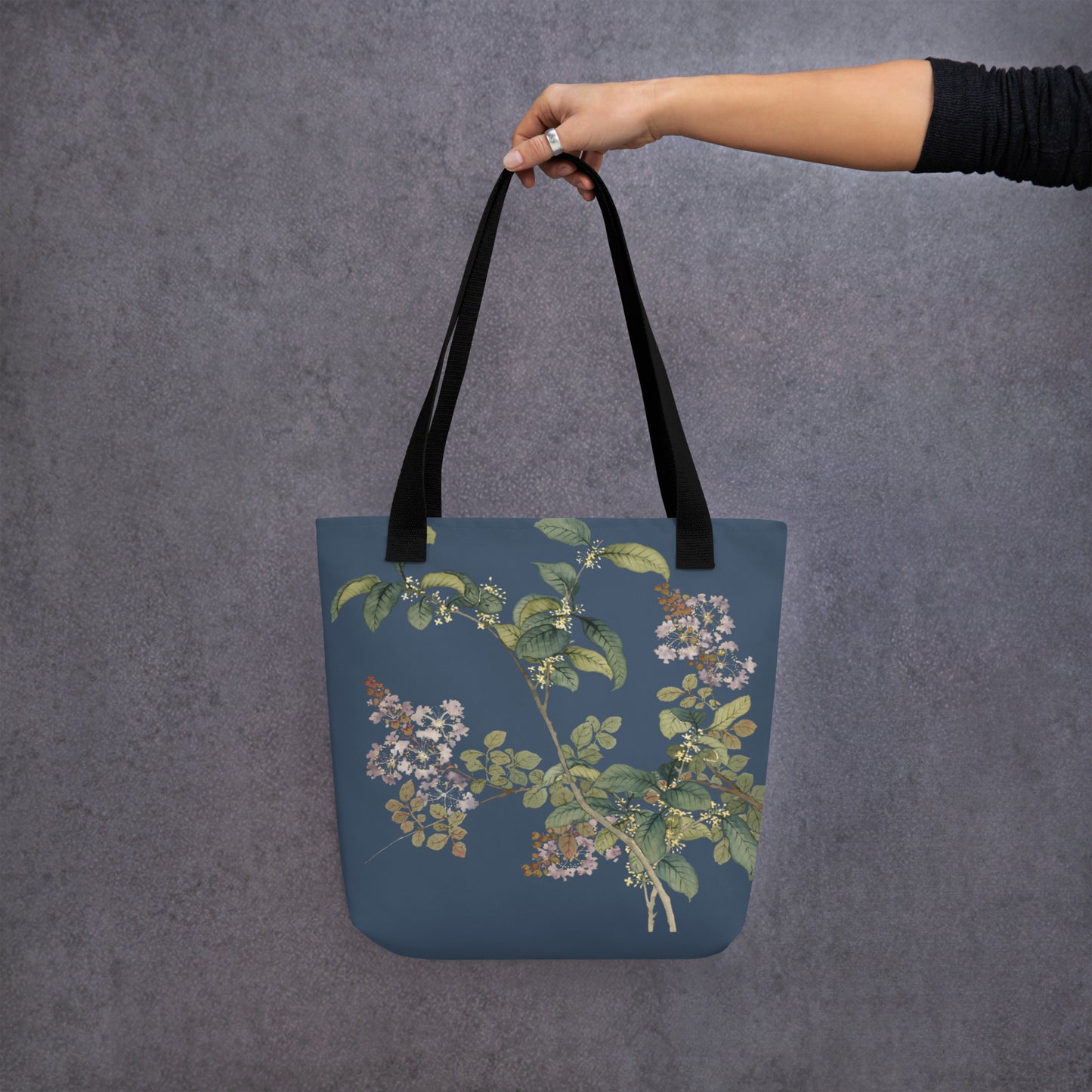 The Spirit of Flowers in Twelve Months｜Osmanthus and Crape Myrtle in Bloom｜Tote bag｜Dark blue