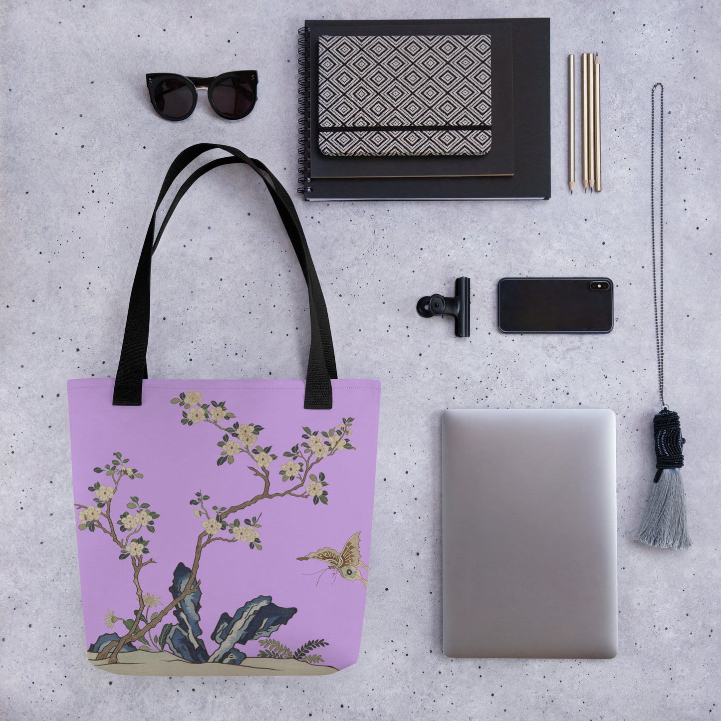 Kesi Flower Album｜White Plum Blossoms and Butterfly｜Tote bag｜Lilac