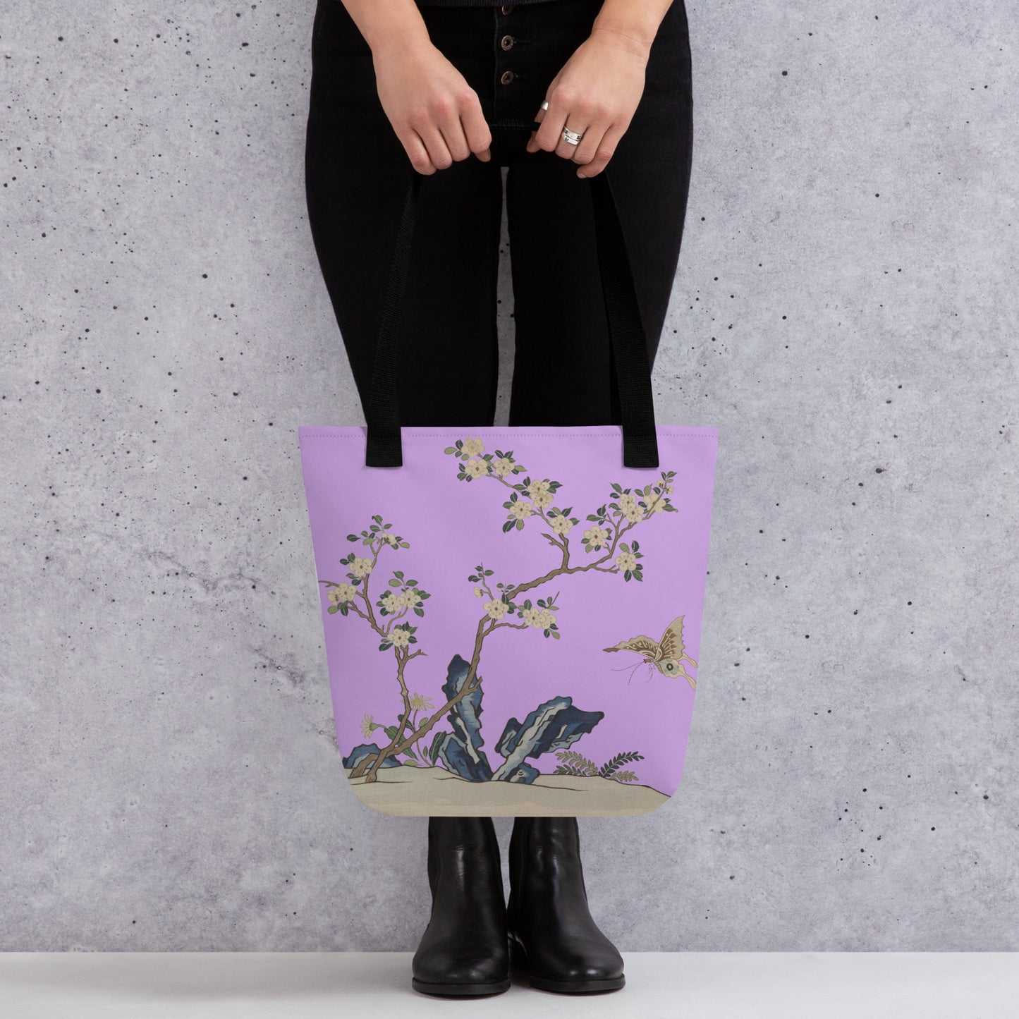 Kesi Flower Album｜White Plum Blossoms and Butterfly｜Tote bag｜Lilac