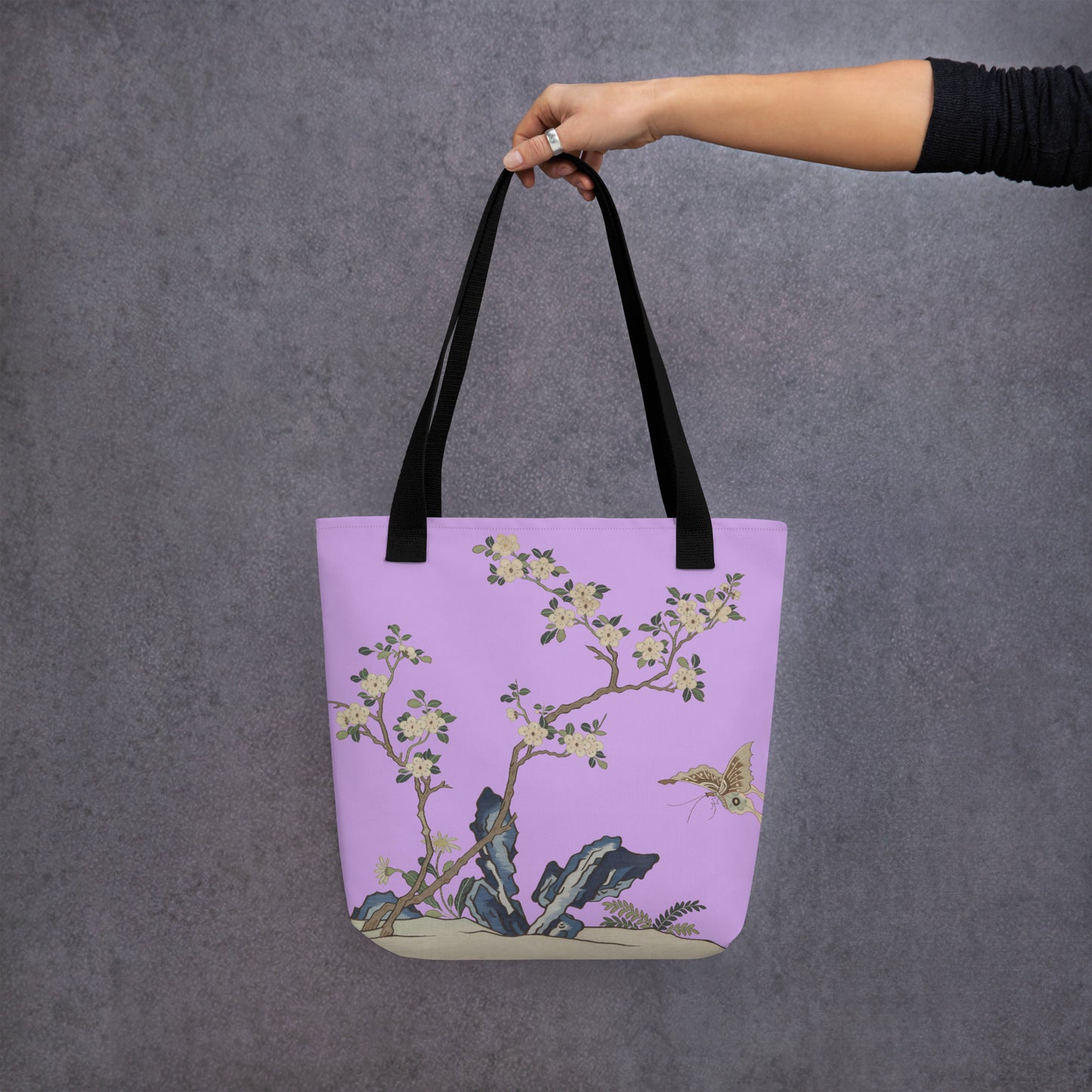 Kesi Flower Album｜White Plum Blossoms and Butterfly｜Tote bag｜Lilac