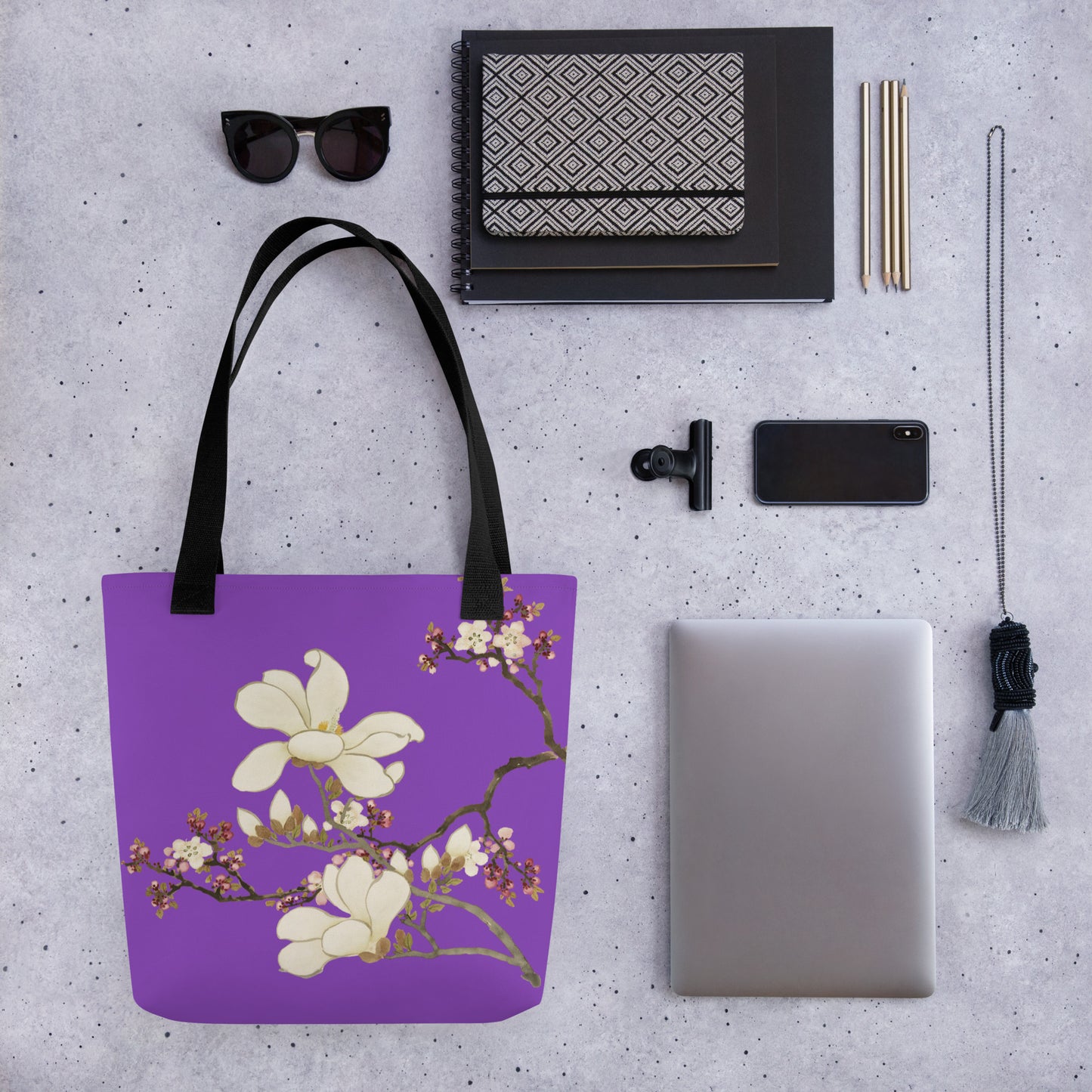 The Spirit of Flowers in Twelve Months｜Apricot and Lily Magnolia in Blossom｜Tote bag｜Purple