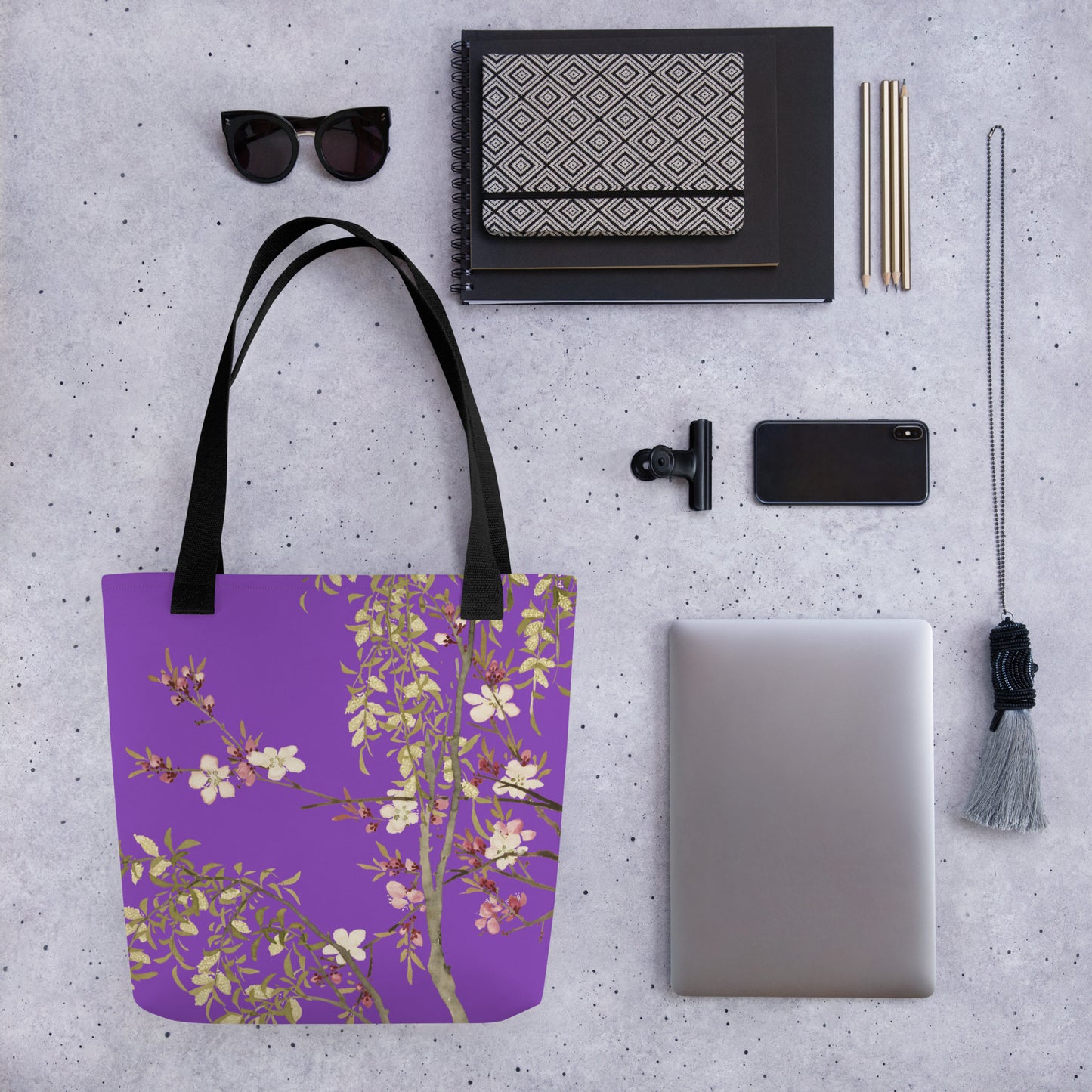 The Spirit of Flowers in Twelve Months｜Willow and Peach Blossom｜Tote bag｜Purple