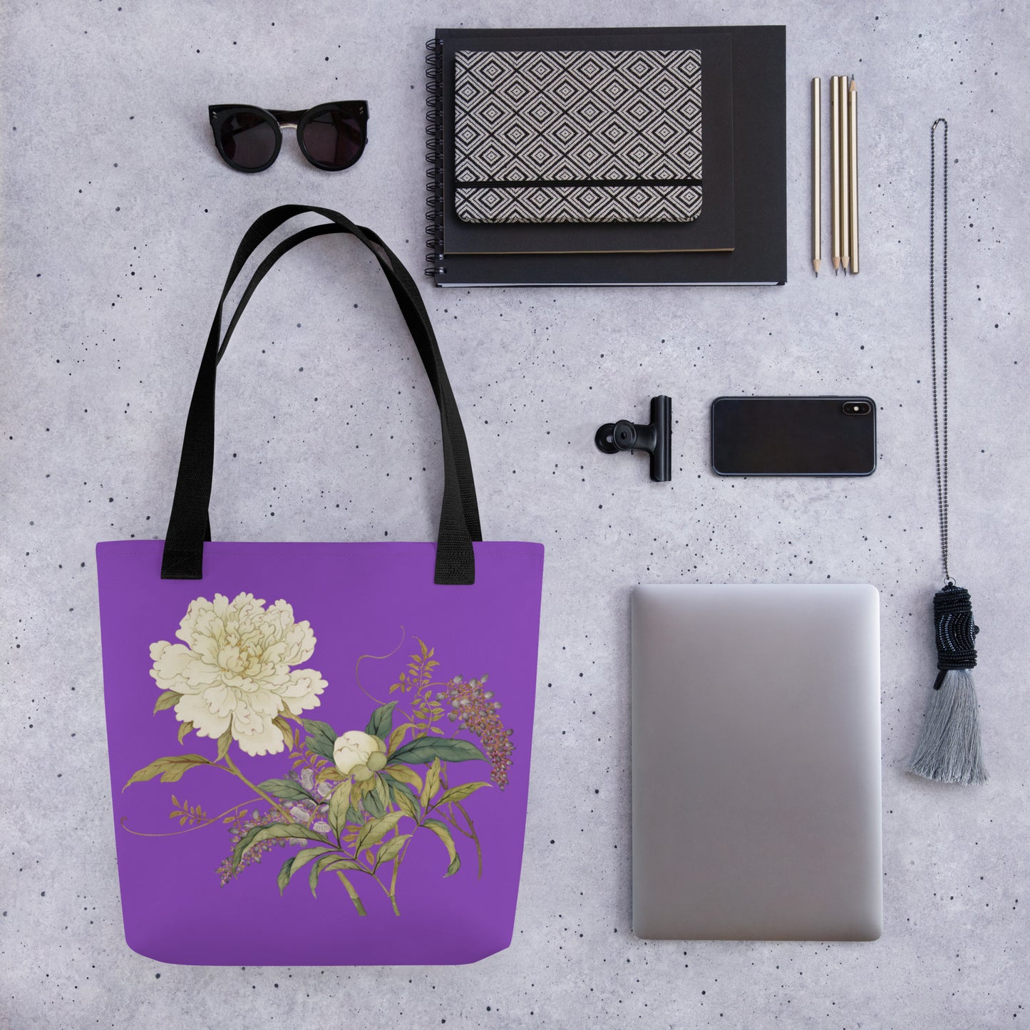 The Spirit of Flowers in Twelve Months｜Chinese Peony and Wisteria in Bloom｜Tote bag｜Purple