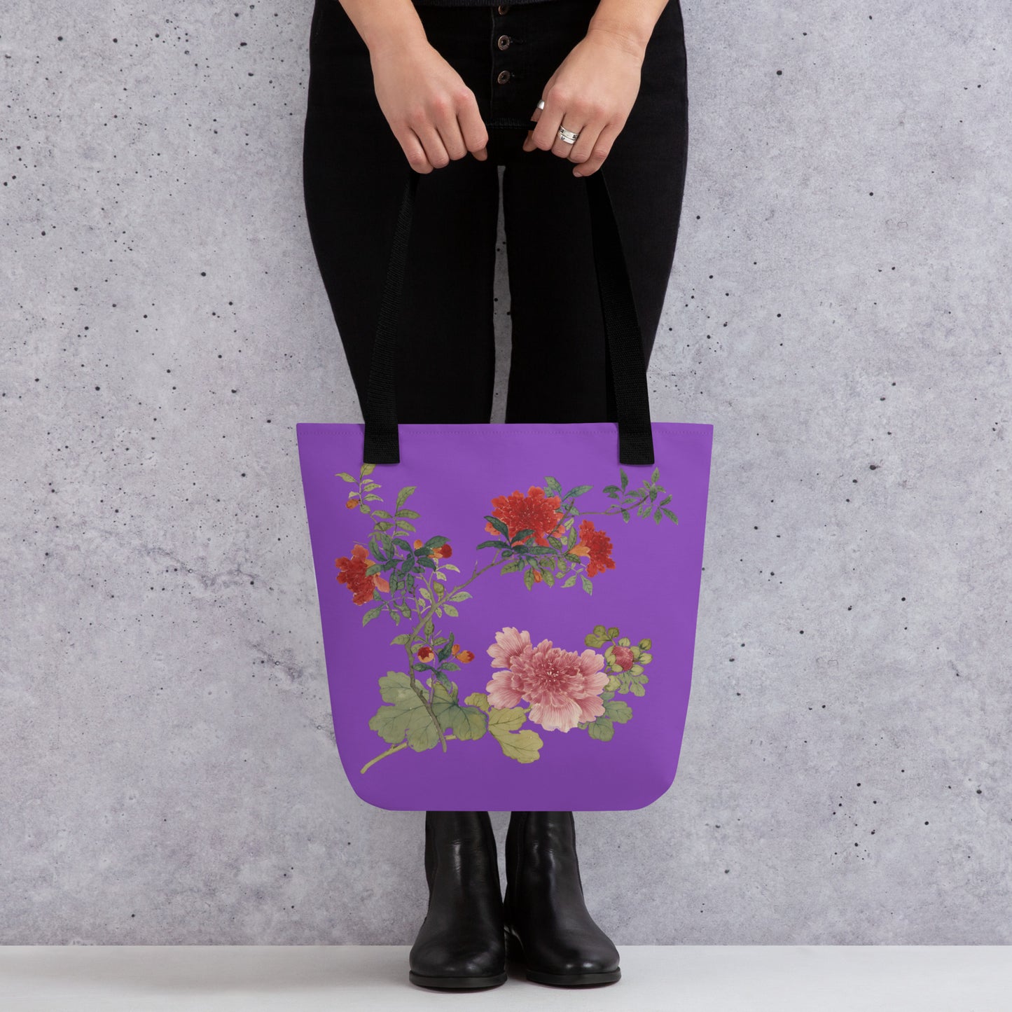 The Spirit of Flowers in Twelve Months｜Hollyhock and Pomegranate in Bloom｜Tote bag｜Purple