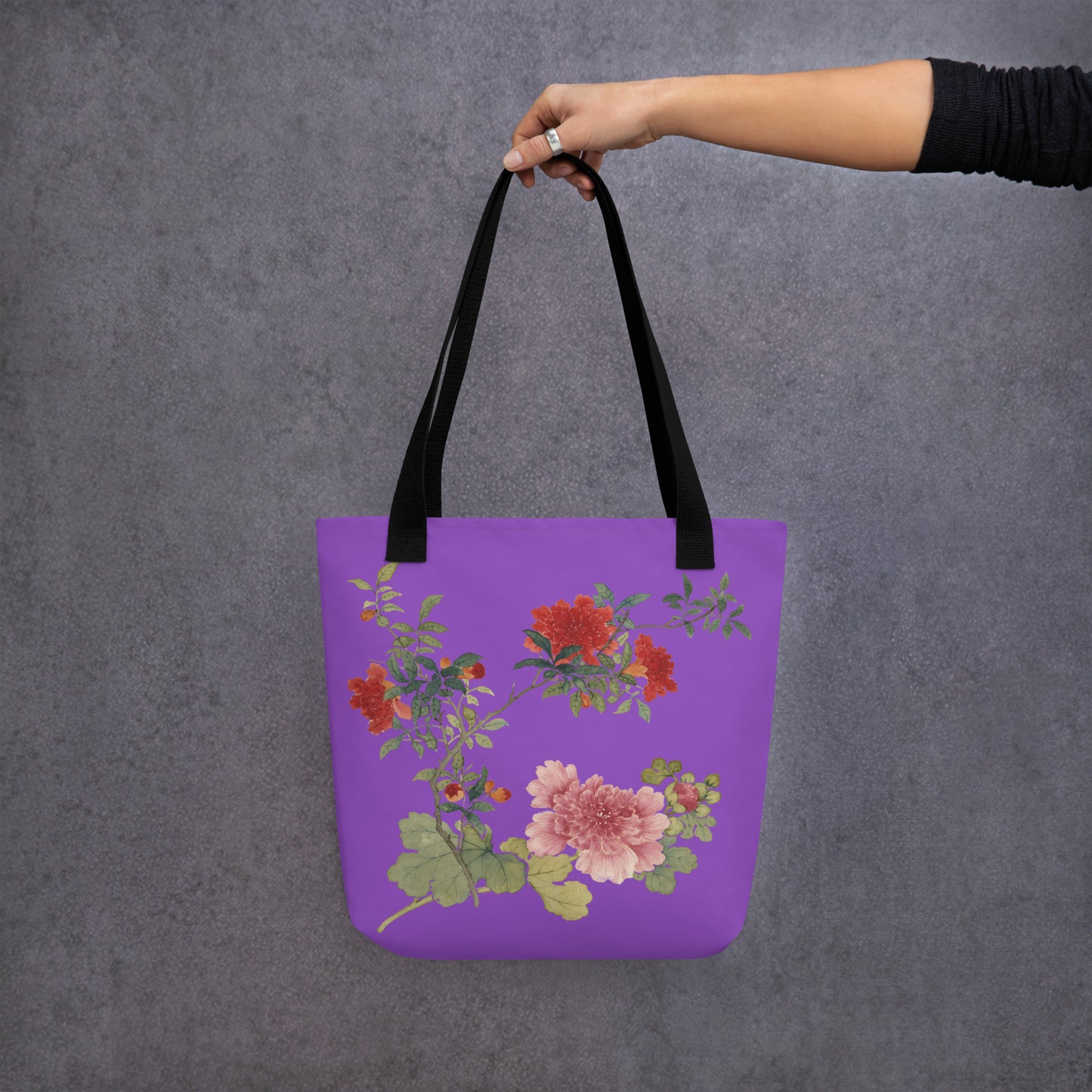 The Spirit of Flowers in Twelve Months｜Hollyhock and Pomegranate in Bloom｜Tote bag｜Purple