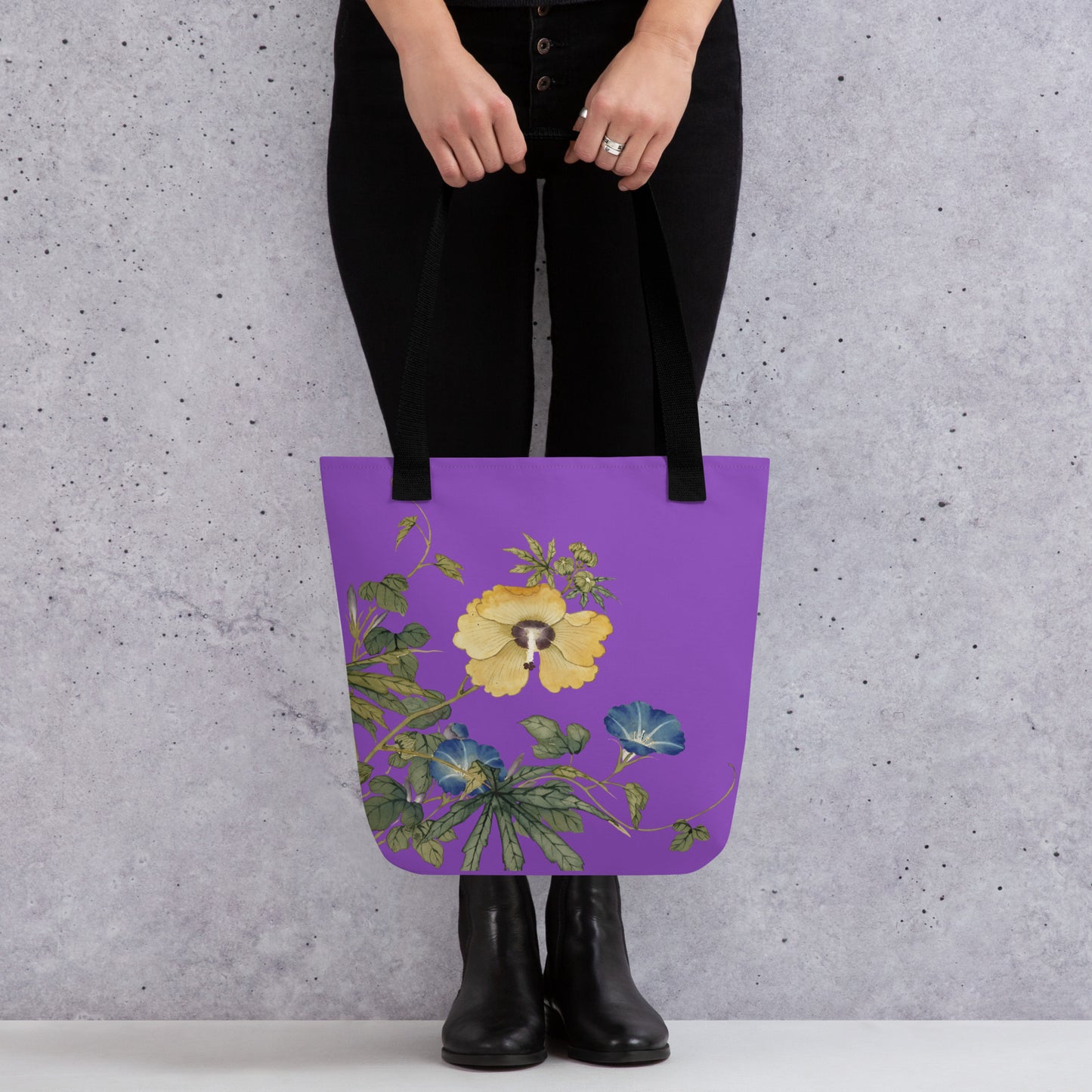 The Spirit of Flowers in Twelve Months｜Okra and White-edged Morning Glory in Bloom｜Tote bag｜Purple