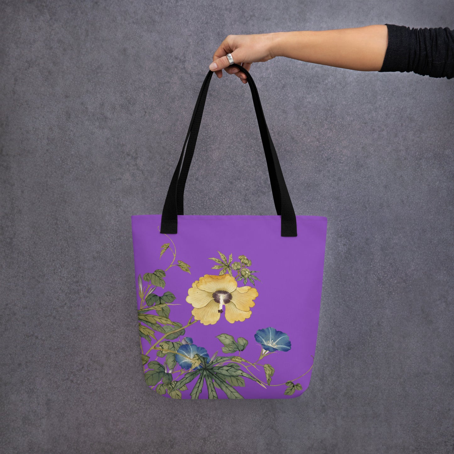 The Spirit of Flowers in Twelve Months｜Okra and White-edged Morning Glory in Bloom｜Tote bag｜Purple