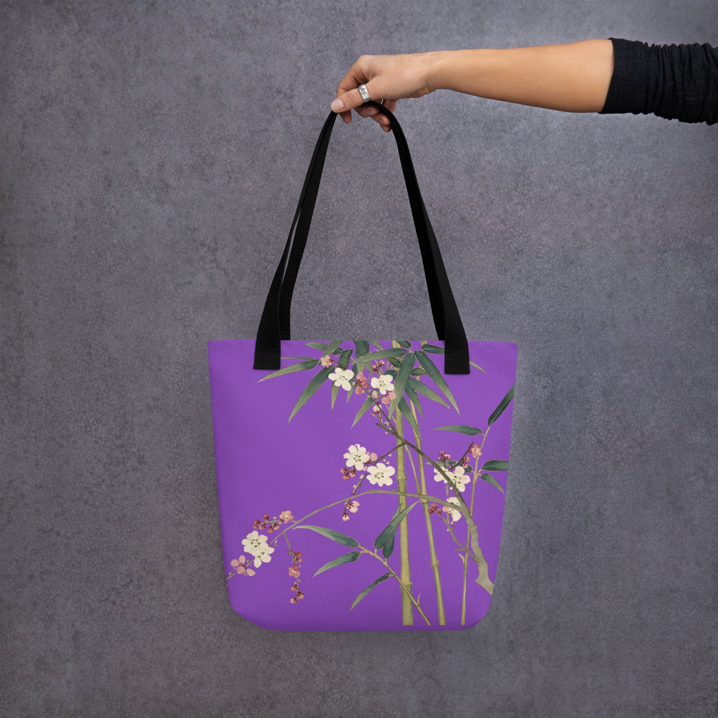 The Spirit of Flowers in Twelve Months｜Crimson Plum Blossom and Lush Green Bamboo｜Tote bag｜Purple