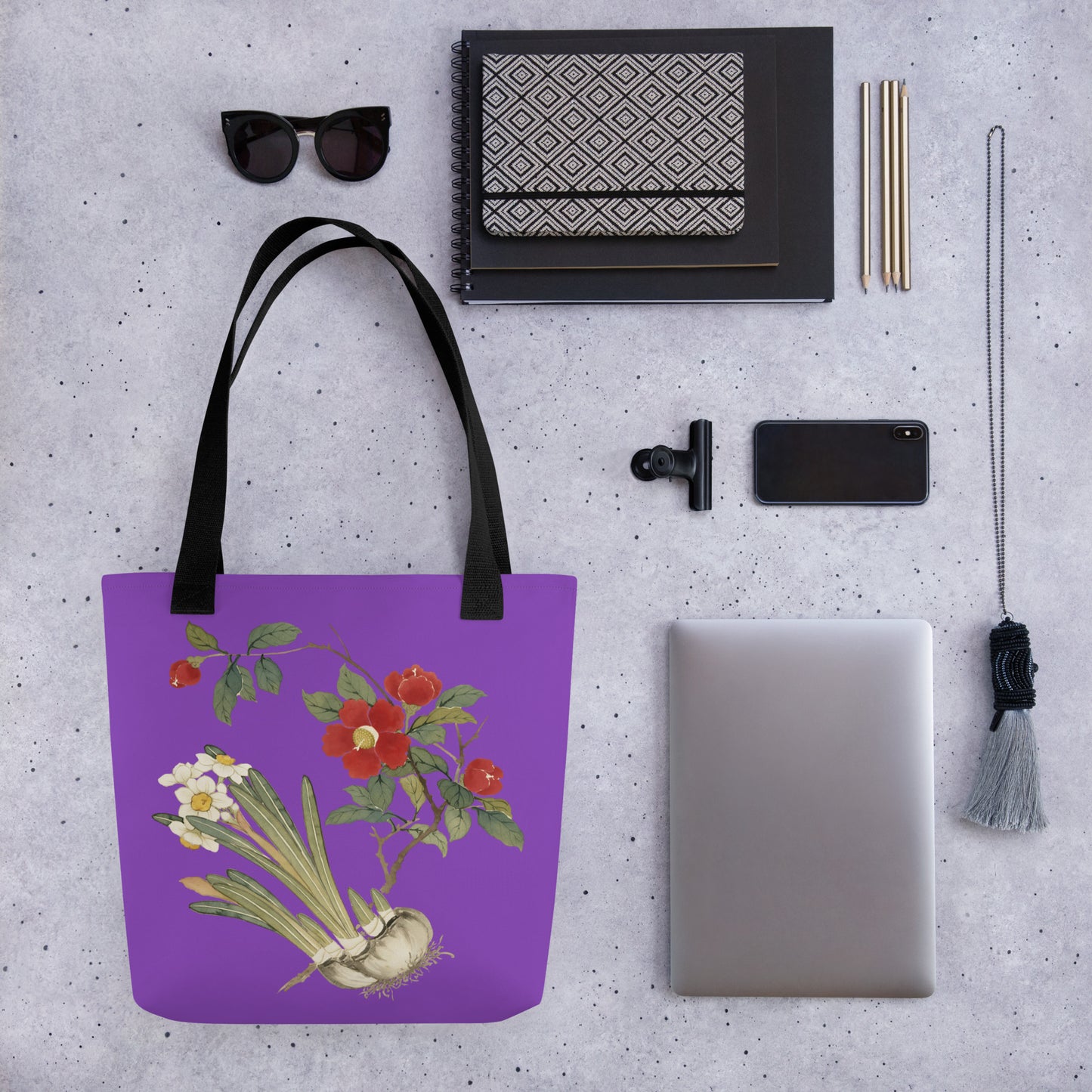 The Spirit of Flowers in Twelve Months｜Narcissus and Camelia in Bloom｜Tote bag｜Purple