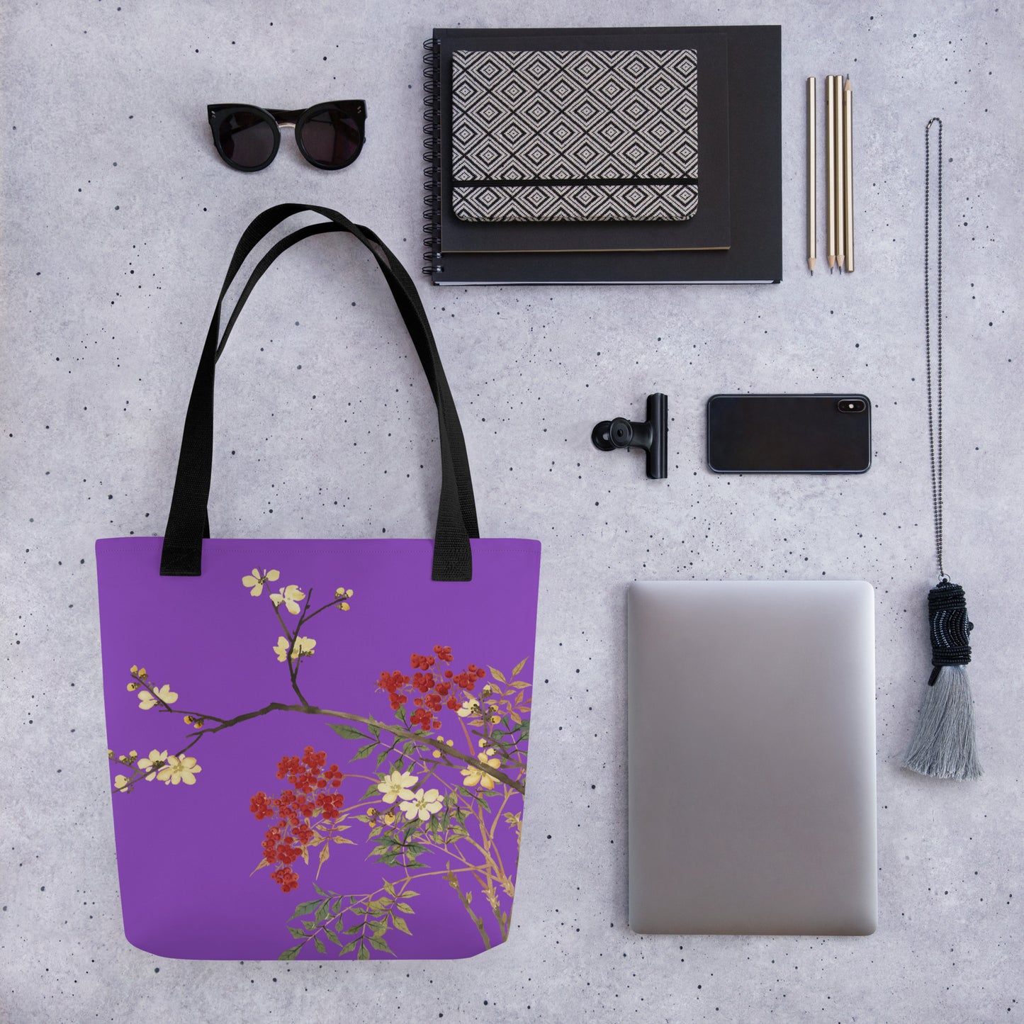 The Spirit of Flowers in Twelve Months｜Blooming Wintersweet and Heavenly Bamboo｜Tote bag｜Purple