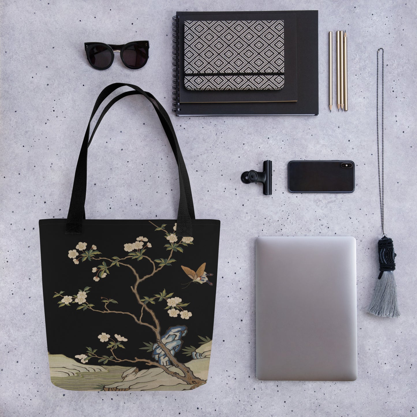 Kesi Flower Album｜Plum Blossoms and Butterfly｜Tote bag｜Black