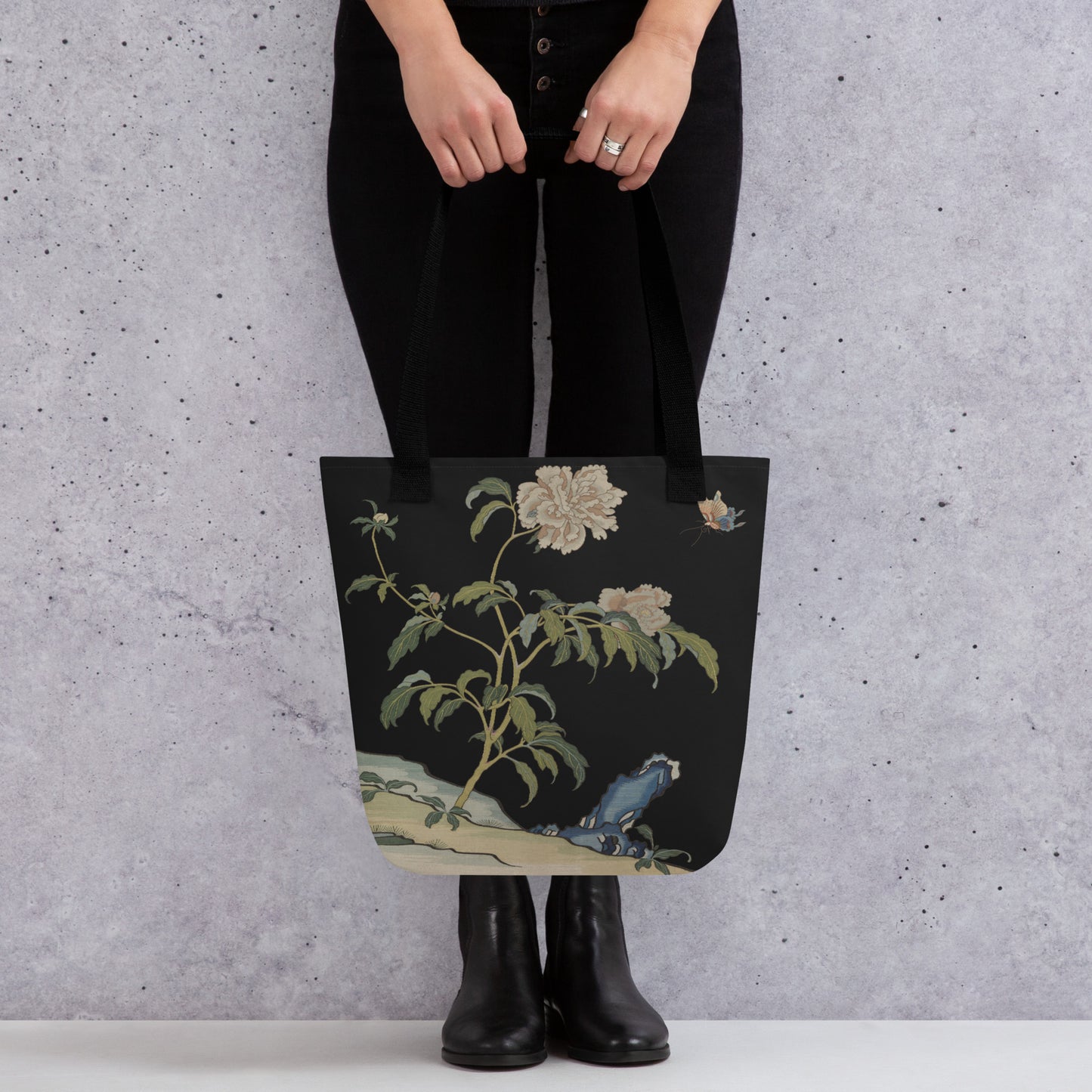 Kesi Flower Album｜Peonies and Butterfly｜Tote bag｜Black