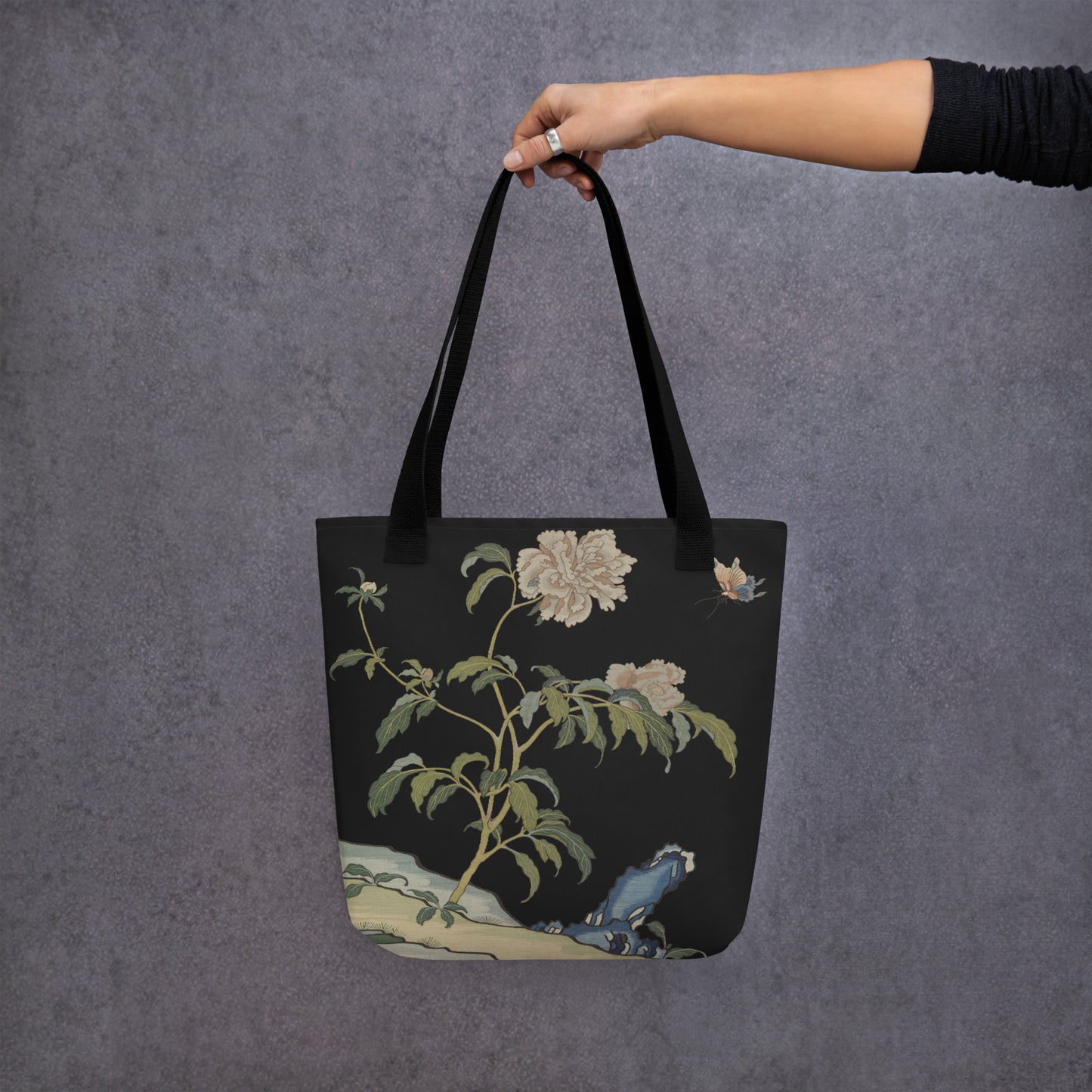 Kesi Flower Album｜Peonies and Butterfly｜Tote bag｜Black