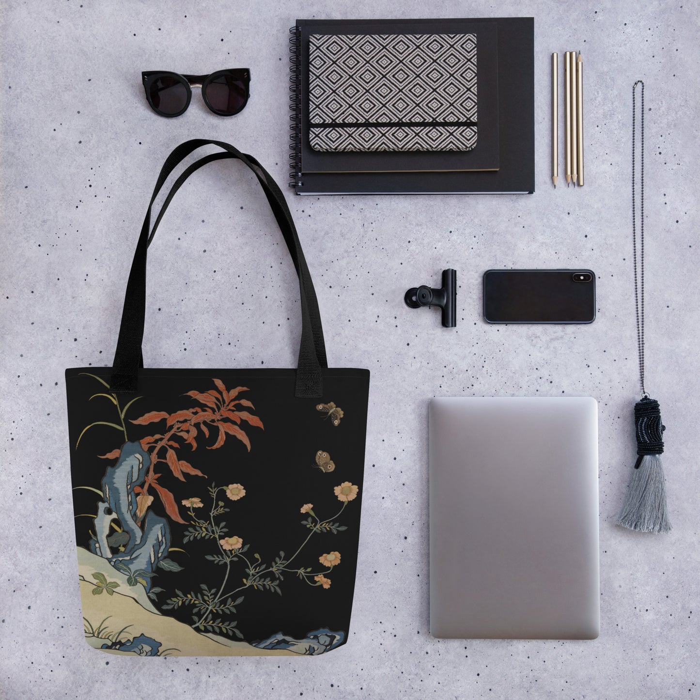 Kesi Flower Album｜Butterflies and Flowers｜Tote bag｜Black