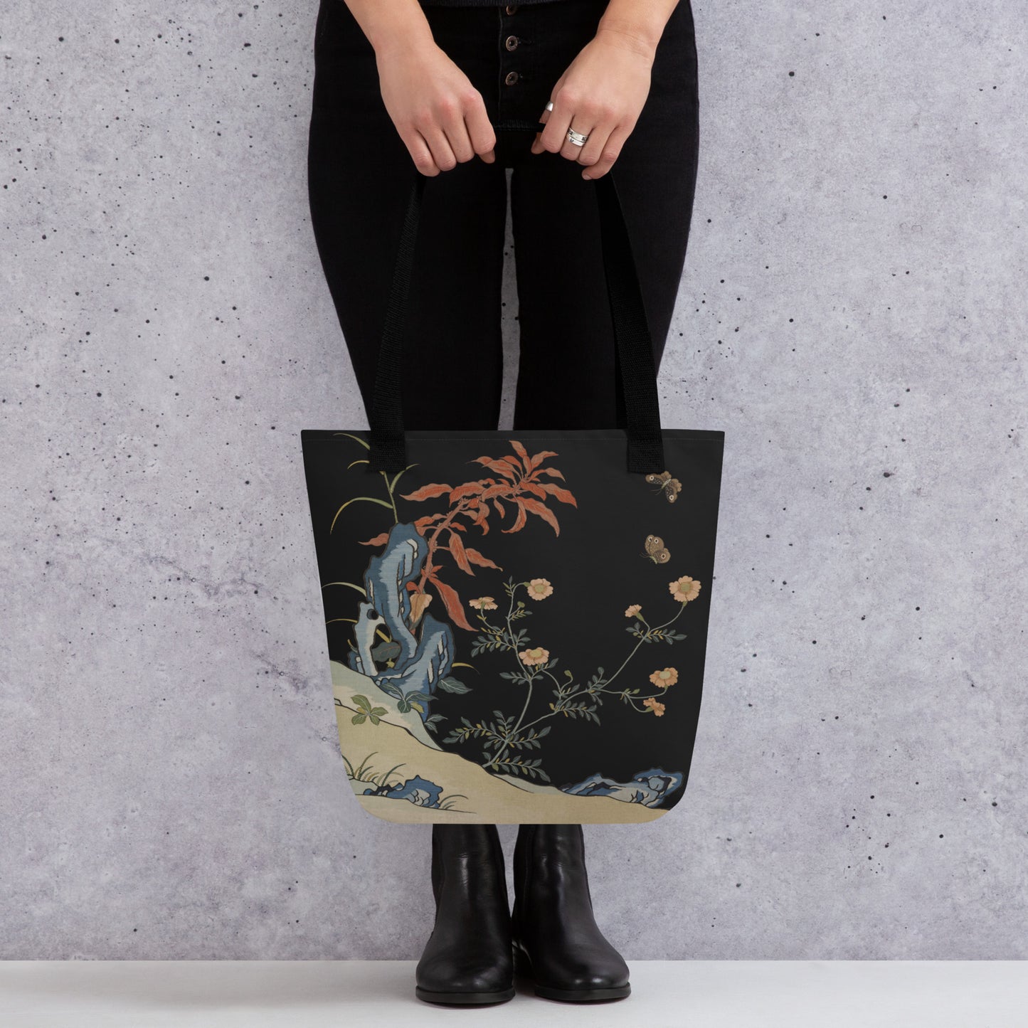 Kesi Flower Album｜Butterflies and Flowers｜Tote bag｜Black