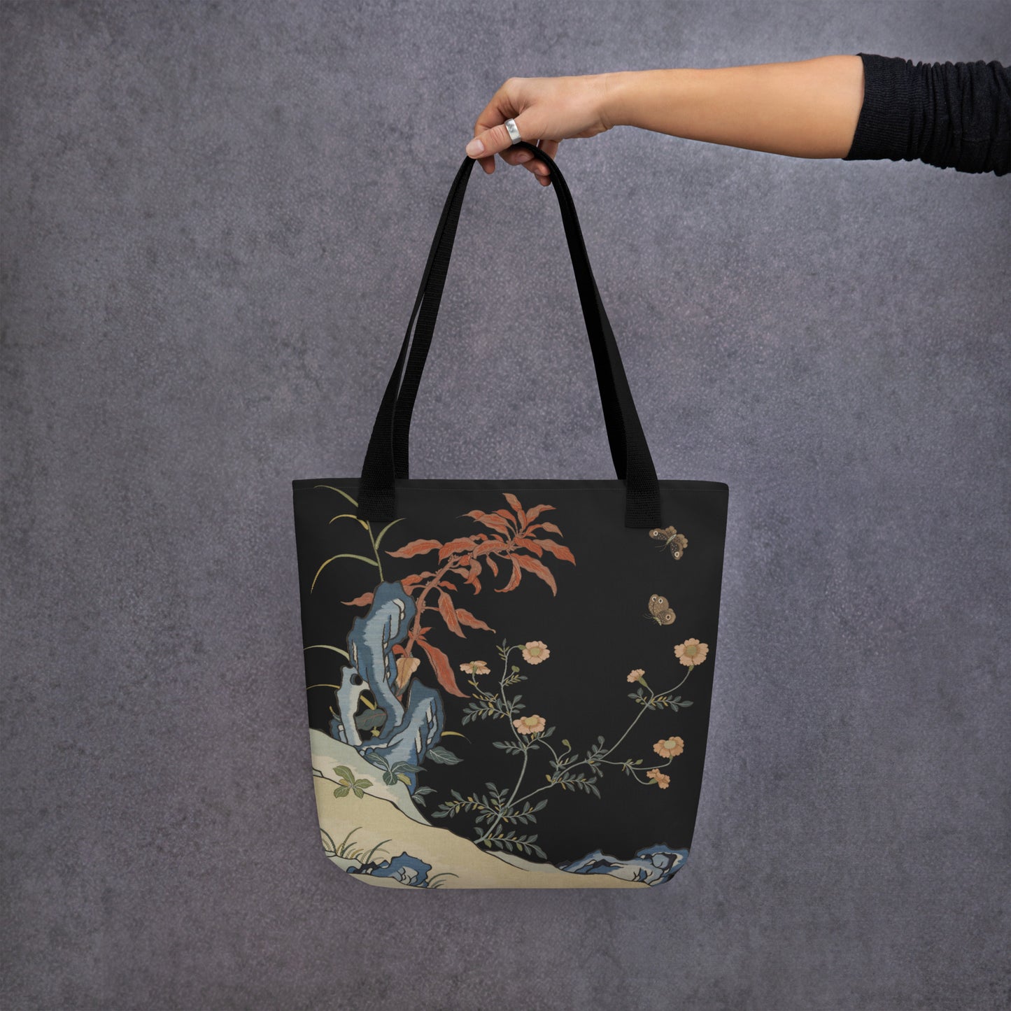 Kesi Flower Album｜Butterflies and Flowers｜Tote bag｜Black