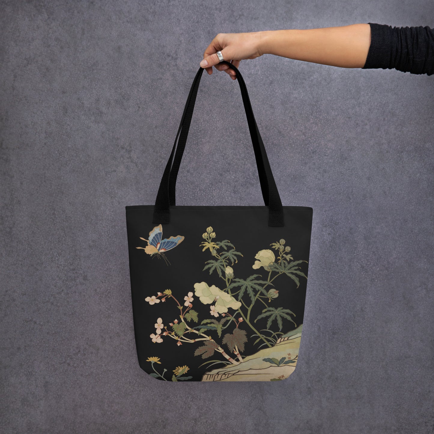 Kesi Flower Album｜Hibiscus and Begonia Blossoms｜Tote bag｜Black