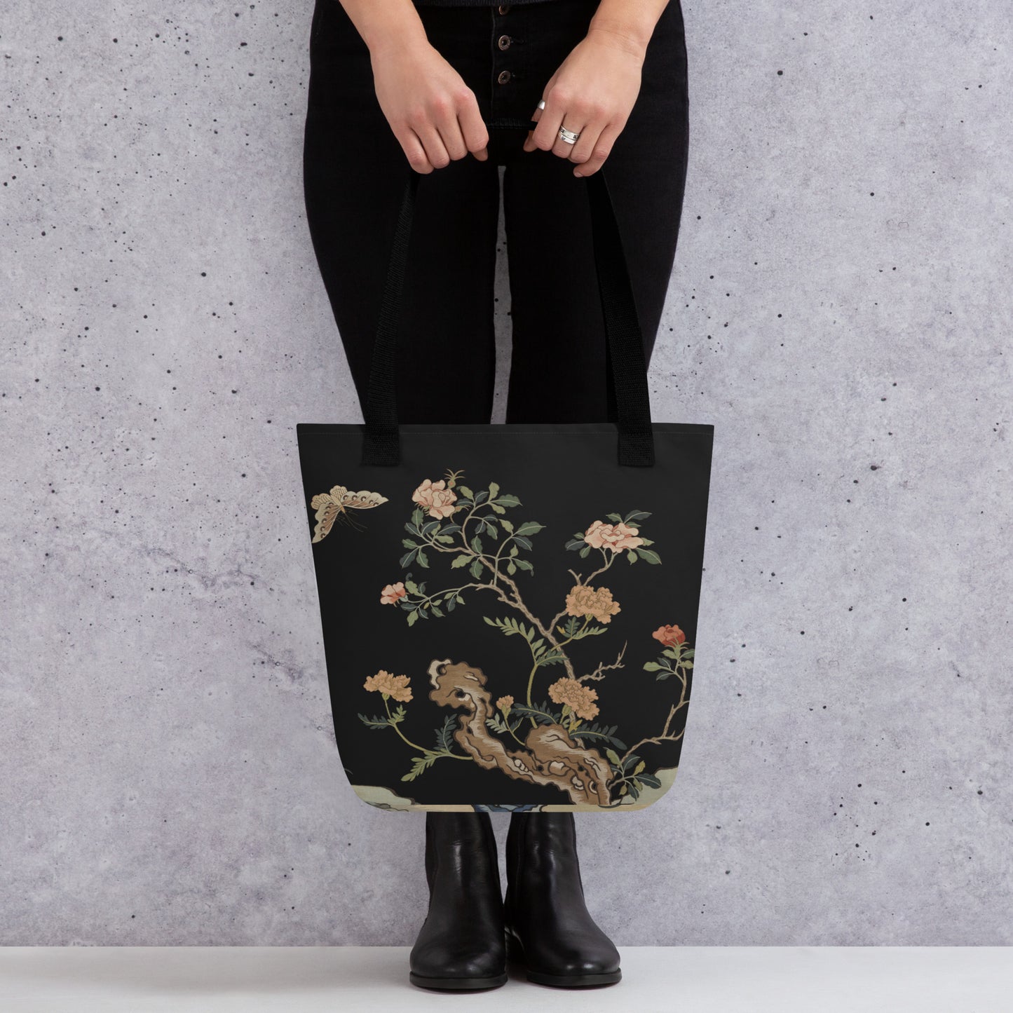 Kesi Flower Album｜Camellia and Butterfly｜Tote bag｜Black