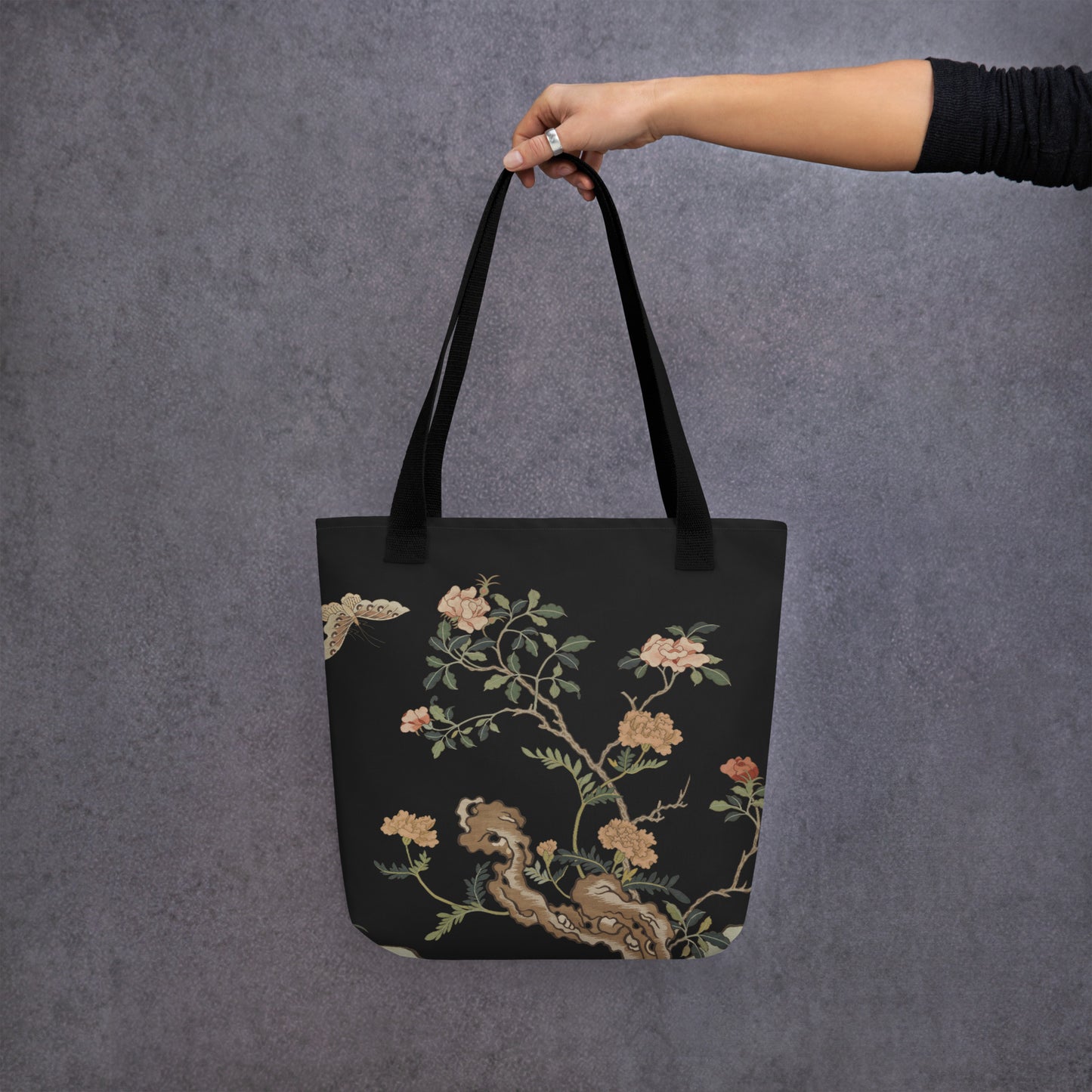 Kesi Flower Album｜Camellia and Butterfly｜Tote bag｜Black