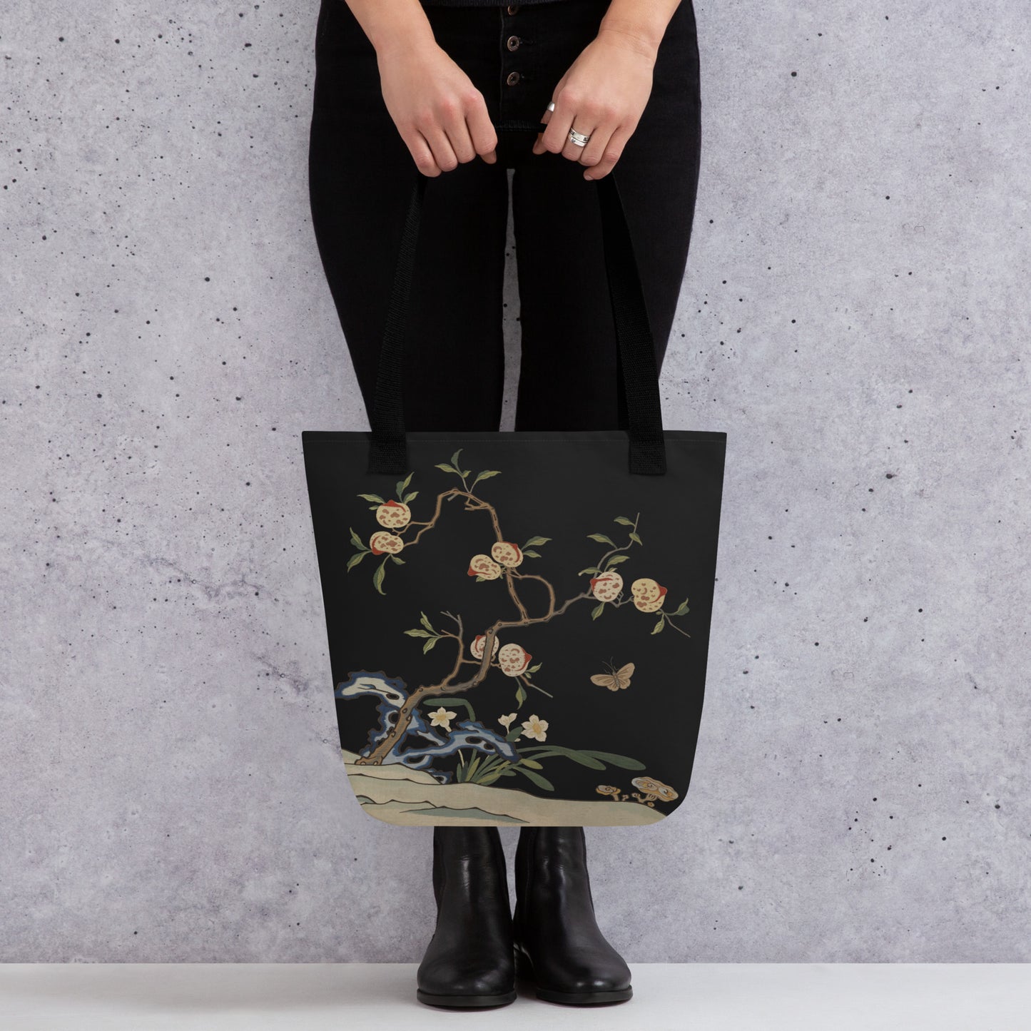 Kesi Flower Album｜Narcissus and Peaches｜Tote bag｜Black