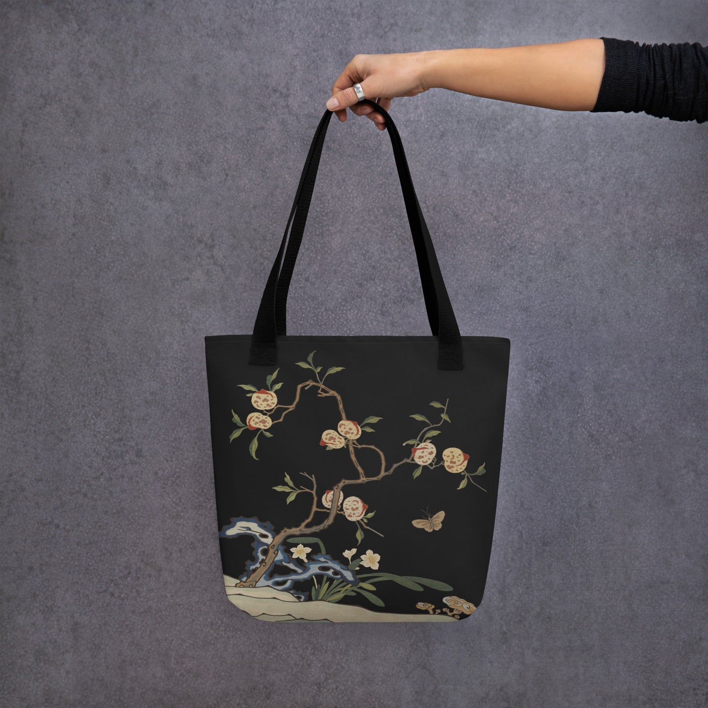 Kesi Flower Album｜Narcissus and Peaches｜Tote bag｜Black