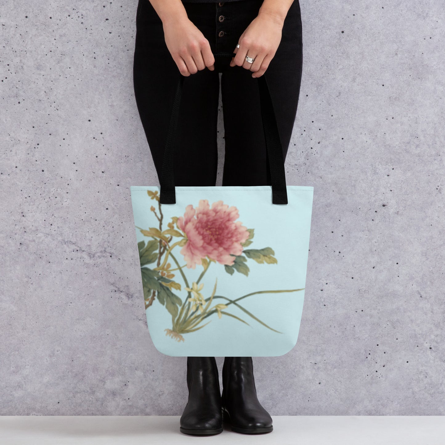 The Spirit of Flowers in Twelve Months｜Orchid and Tree Peony in Bloom｜Tote bag｜Aqua blue