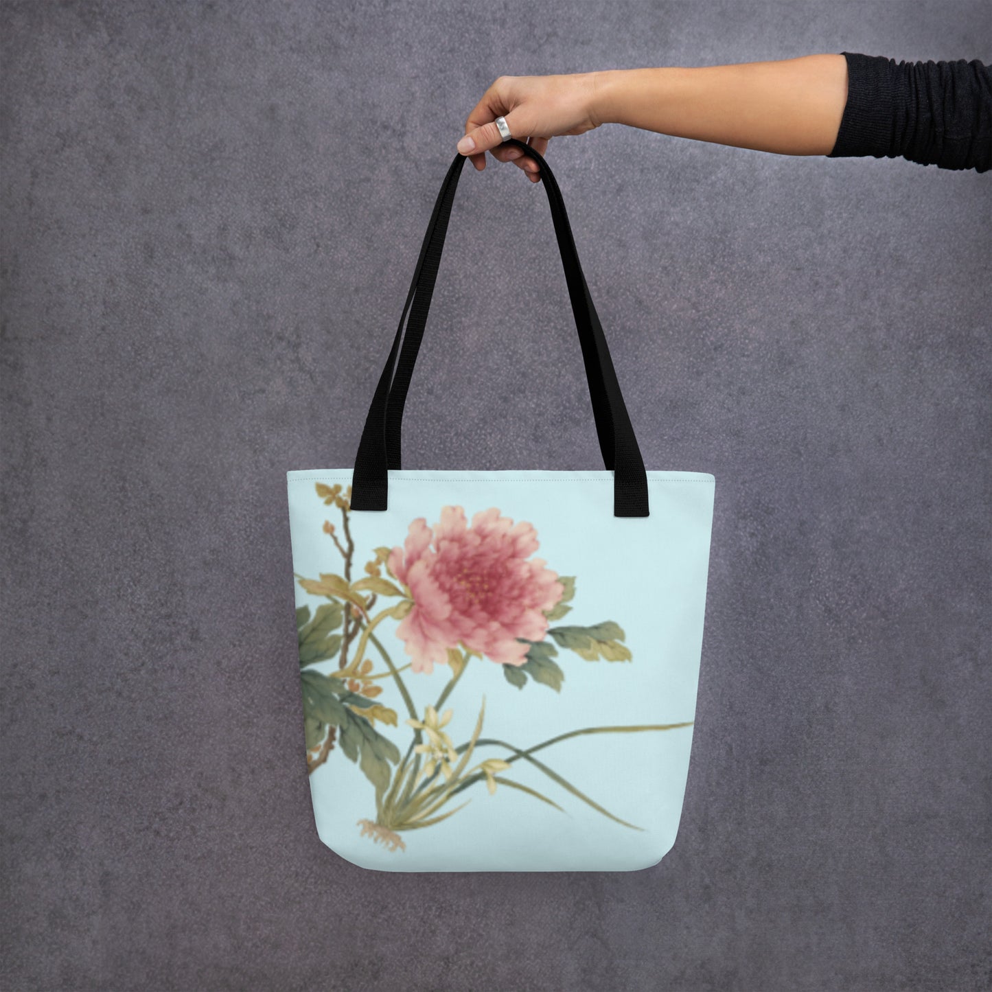 The Spirit of Flowers in Twelve Months｜Orchid and Tree Peony in Bloom｜Tote bag｜Aqua blue