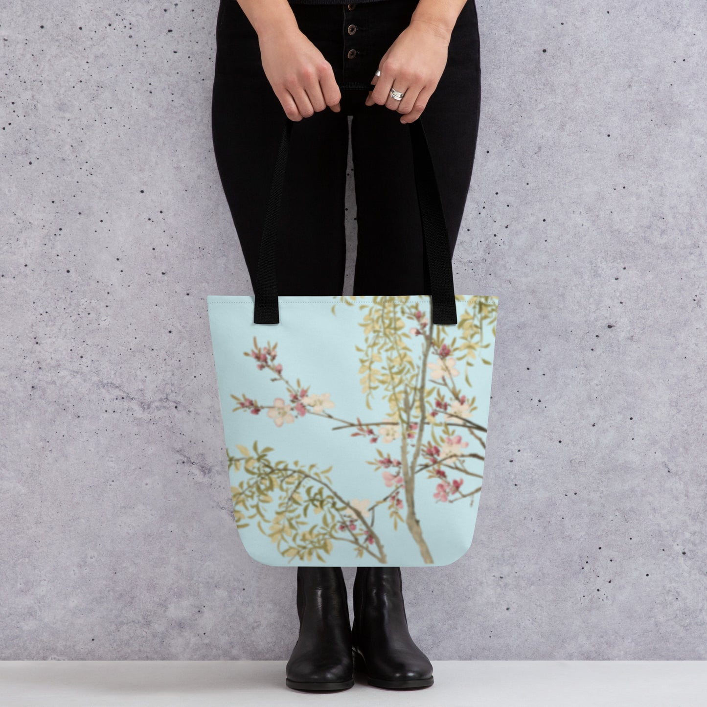 The Spirit of Flowers in Twelve Months｜Willow and Peach Blossom｜Tote bag｜Aqua blue