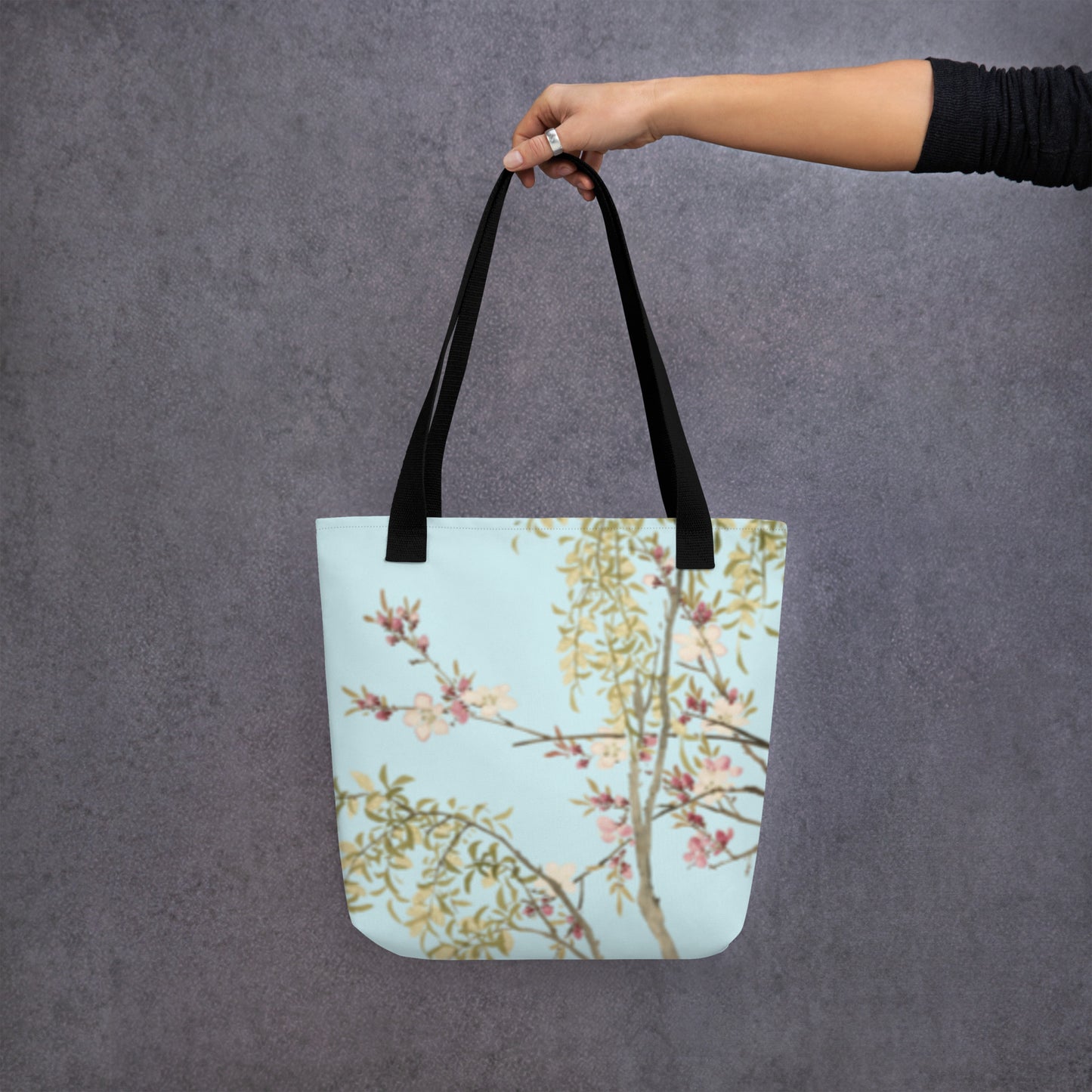 The Spirit of Flowers in Twelve Months｜Willow and Peach Blossom｜Tote bag｜Aqua blue