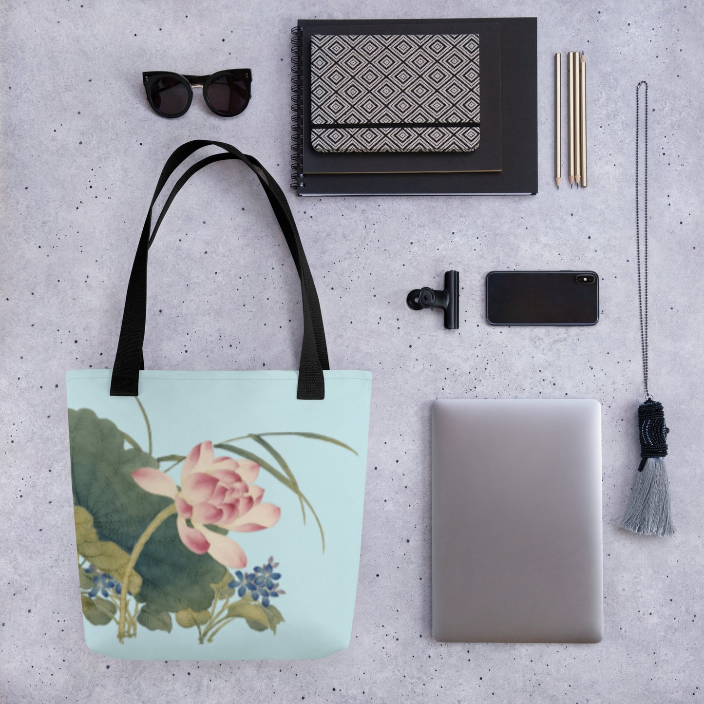 The Spirit of Flowers in Twelve Months｜Lotus in Bloom｜Tote bag｜Aqua blue