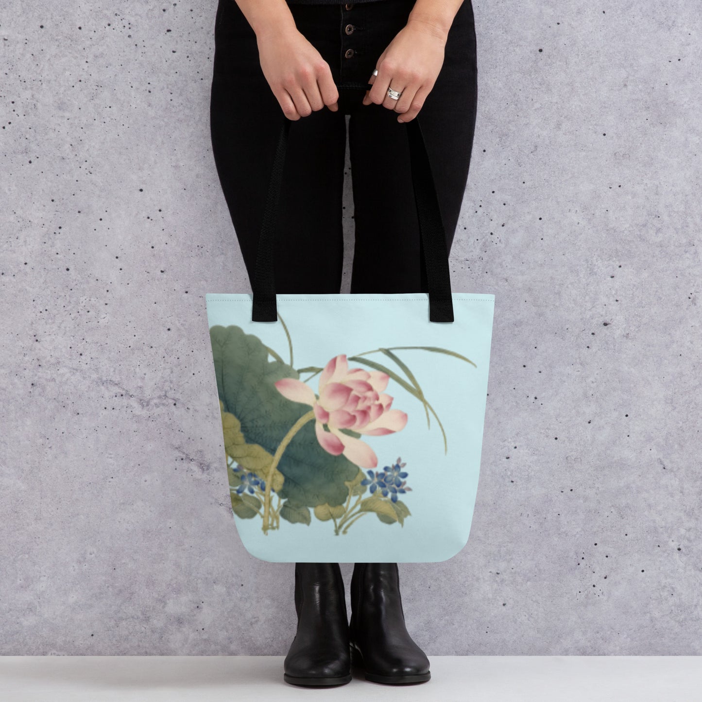 The Spirit of Flowers in Twelve Months｜Lotus in Bloom｜Tote bag｜Aqua blue