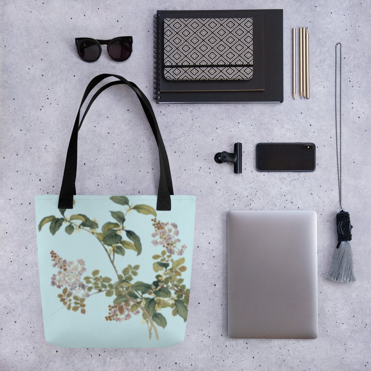 The Spirit of Flowers in Twelve Months｜Osmanthus and Crape Myrtle in Bloom｜Tote bag｜Aqua blue