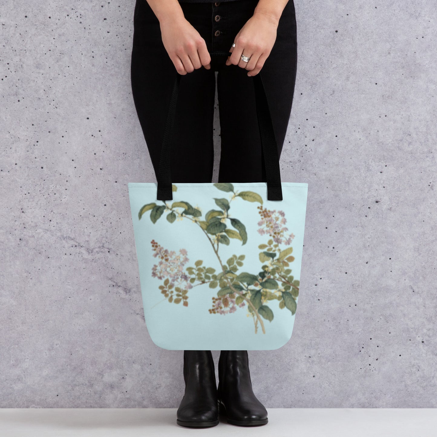 The Spirit of Flowers in Twelve Months｜Osmanthus and Crape Myrtle in Bloom｜Tote bag｜Aqua blue