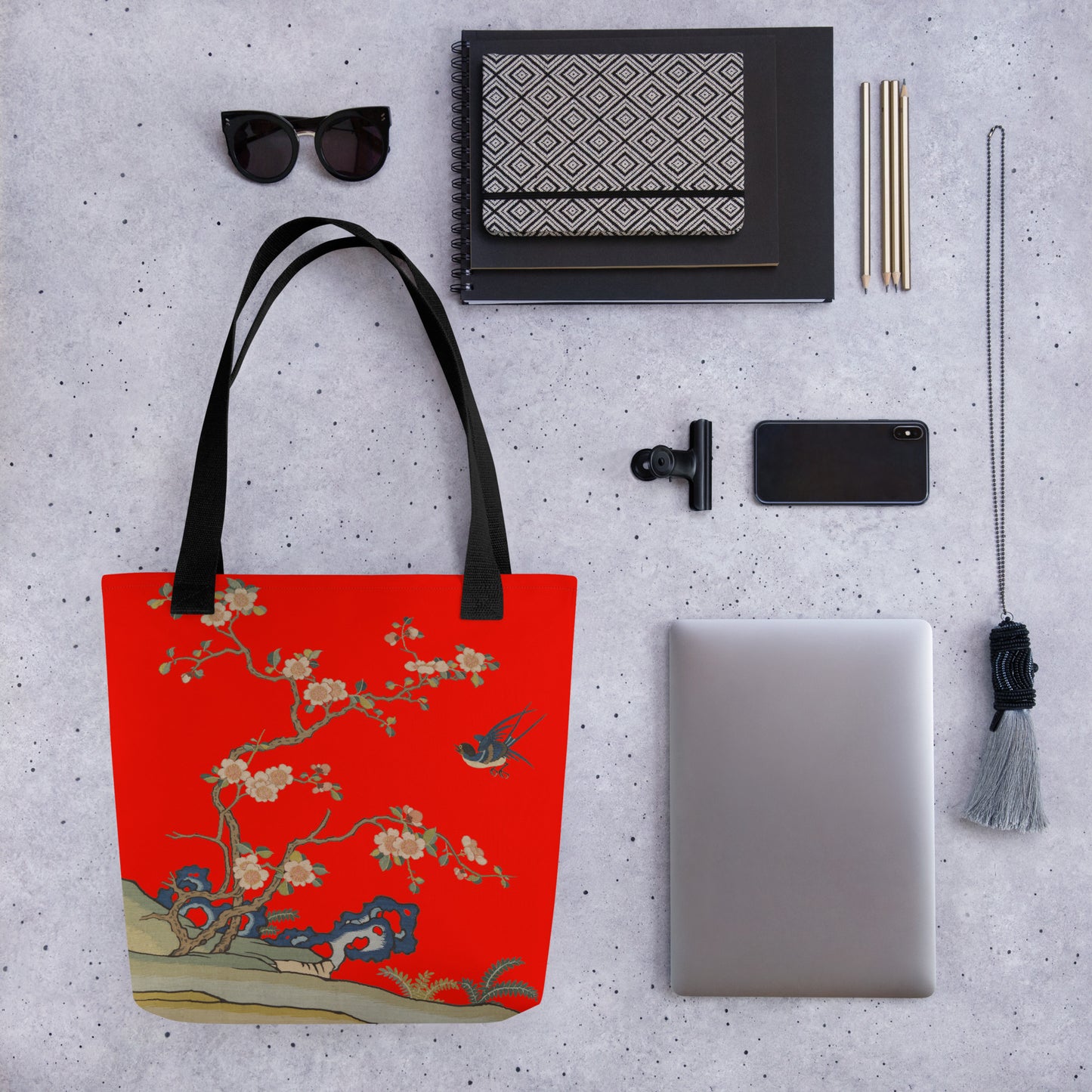 Kesi Flower Album｜Swallow in Flight, Harbinger of Spring｜Tote bag｜Garnet red