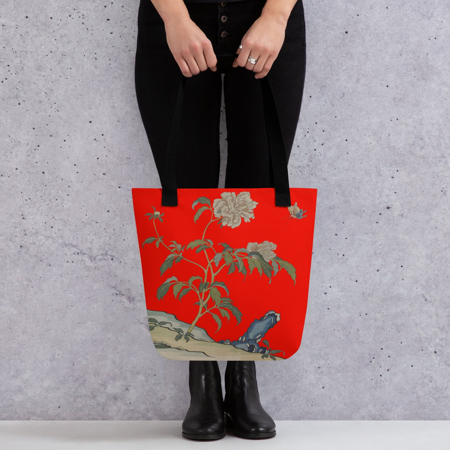 Kesi Flower Album｜Peonies and Butterfly｜Tote bag｜Garnet red