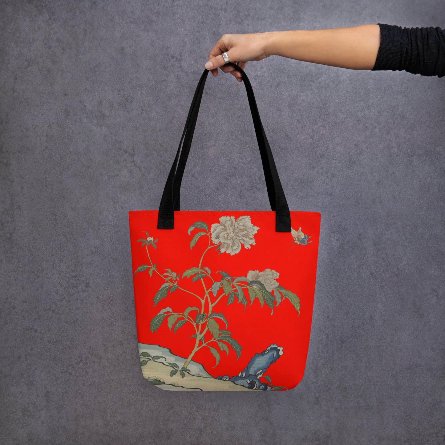 Kesi Flower Album｜Peonies and Butterfly｜Tote bag｜Garnet red