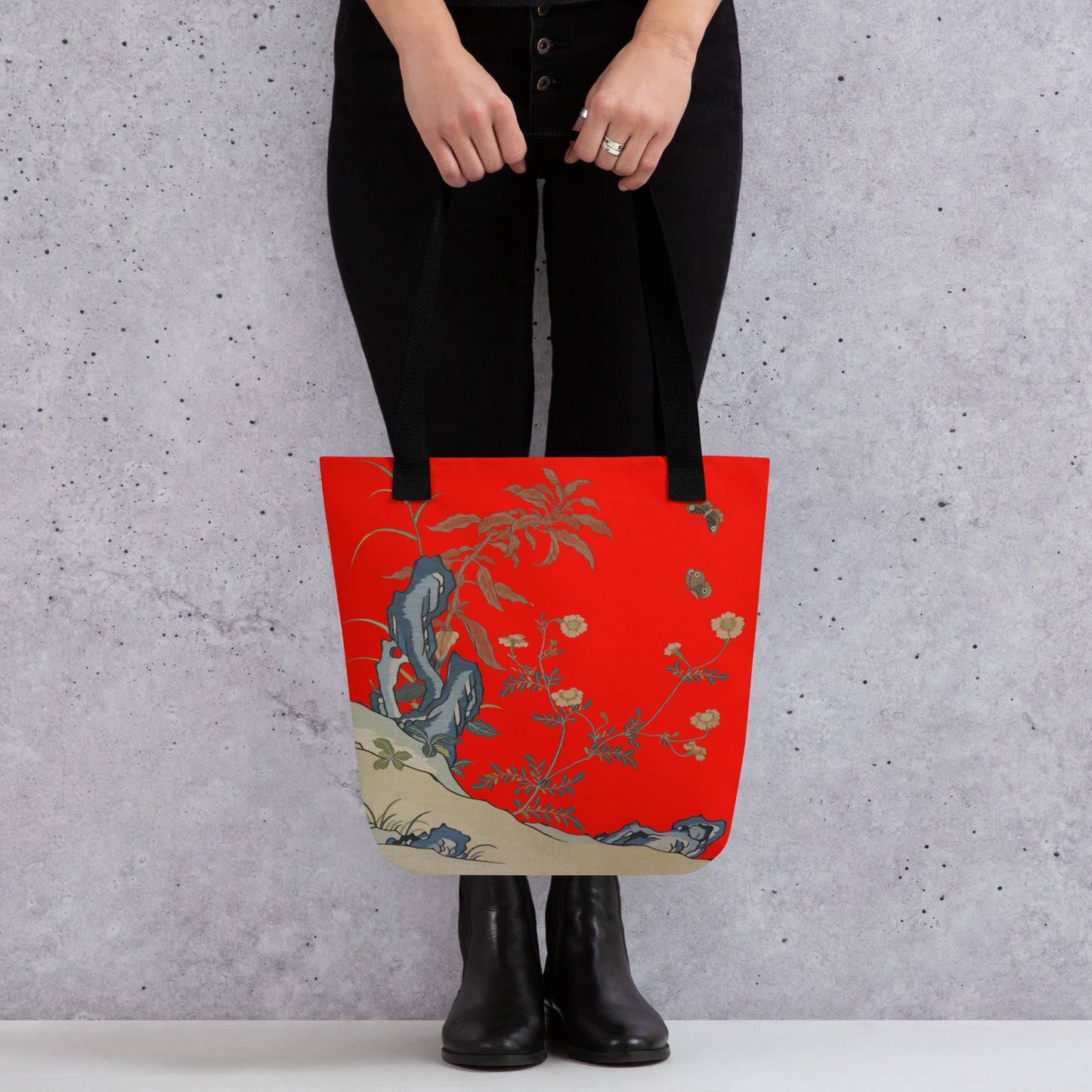 Kesi Flower Album｜Butterflies and Flowers｜Tote bag｜Garnet red