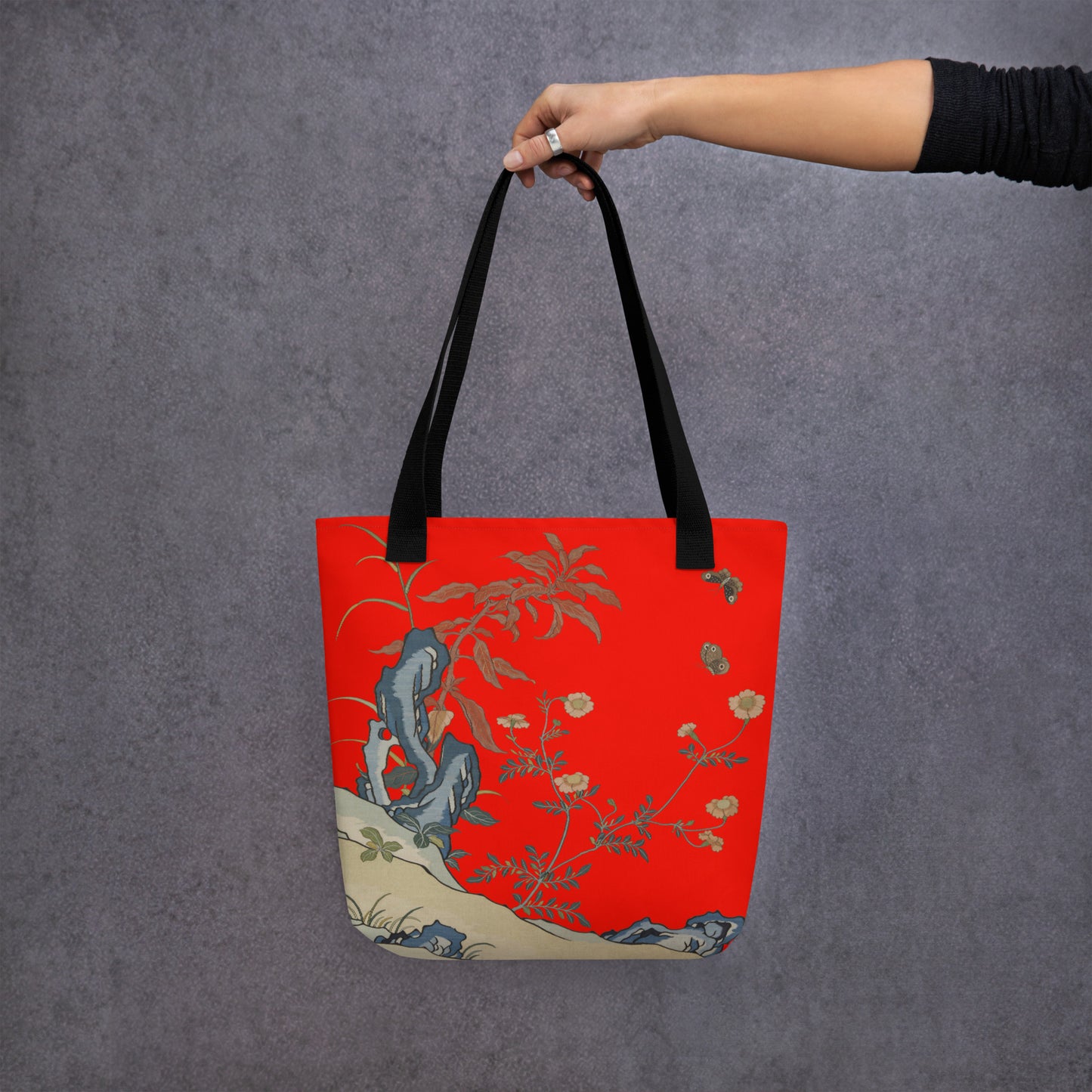 Kesi Flower Album｜Butterflies and Flowers｜Tote bag｜Garnet red