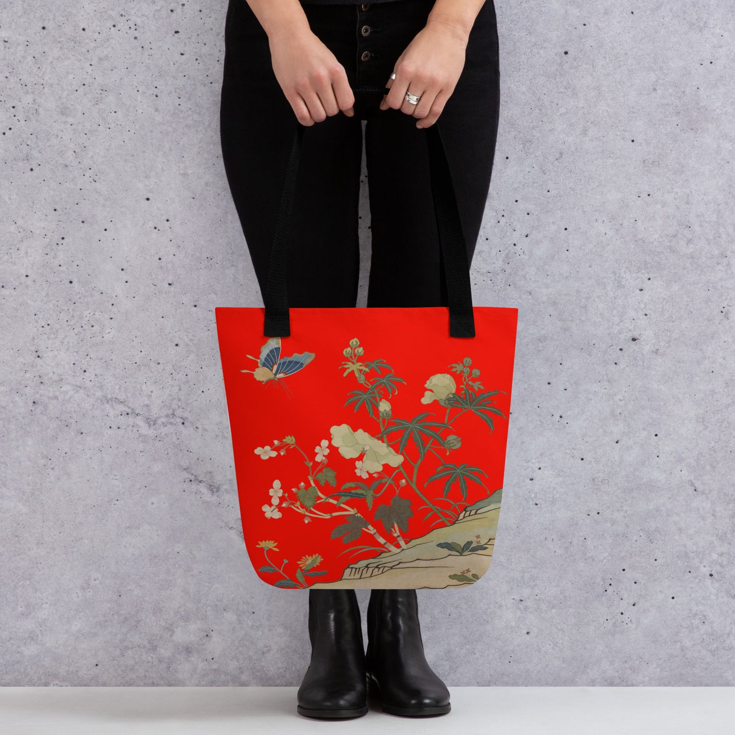 Kesi Flower Album｜Hibiscus and Begonia Blossoms｜Tote bag｜Garnet red