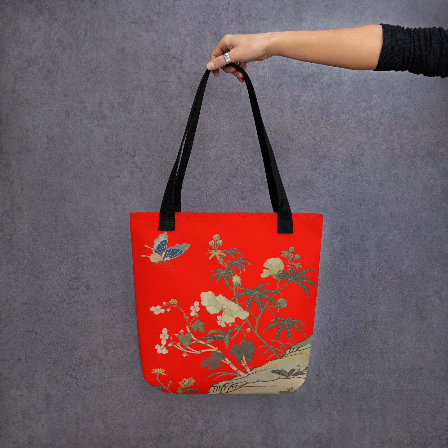 Kesi Flower Album｜Hibiscus and Begonia Blossoms｜Tote bag｜Garnet red