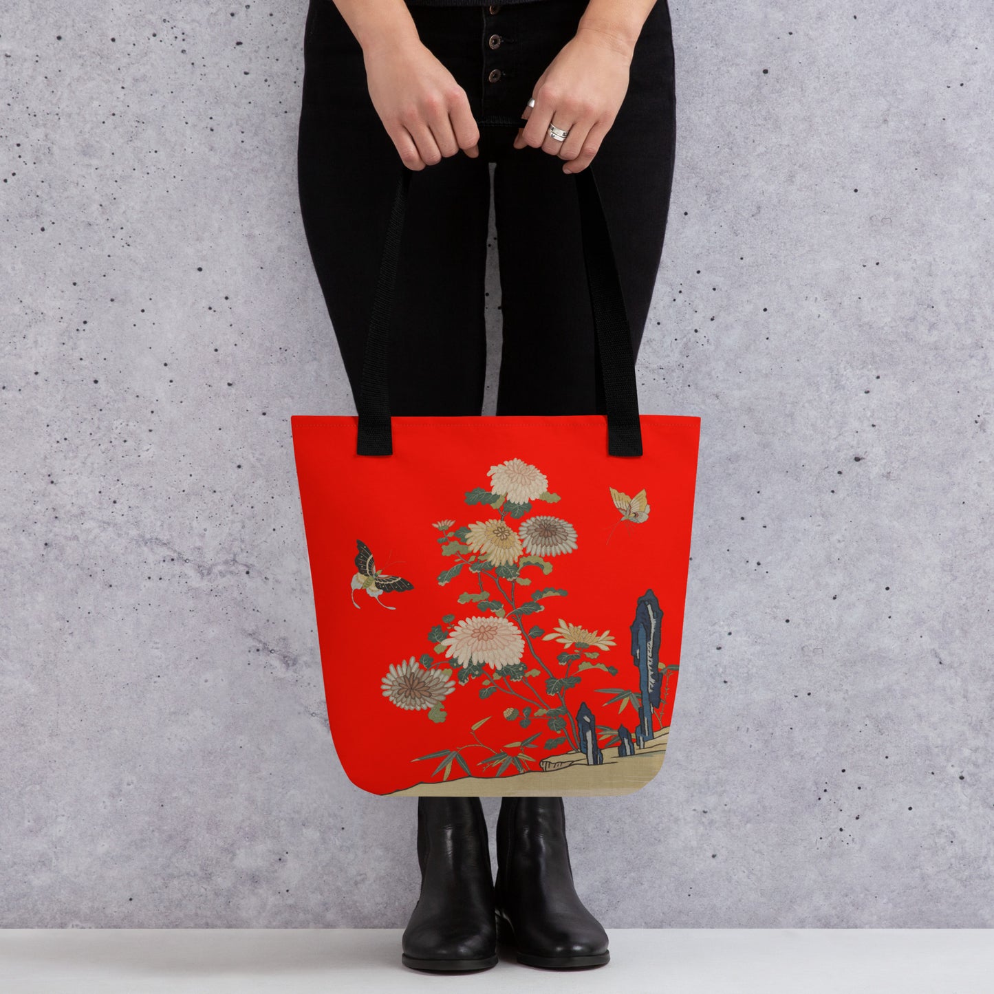 Kesi Flower Album｜Chrysanthemums and Butterflies｜Tote bag｜Garnet red