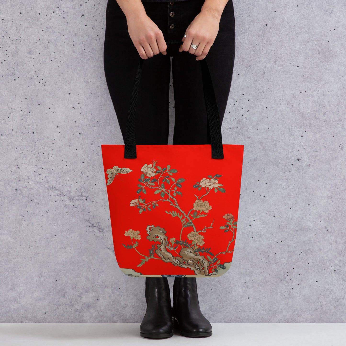 Kesi Flower Album｜Camellia and Butterfly｜Tote bag｜Garnet red