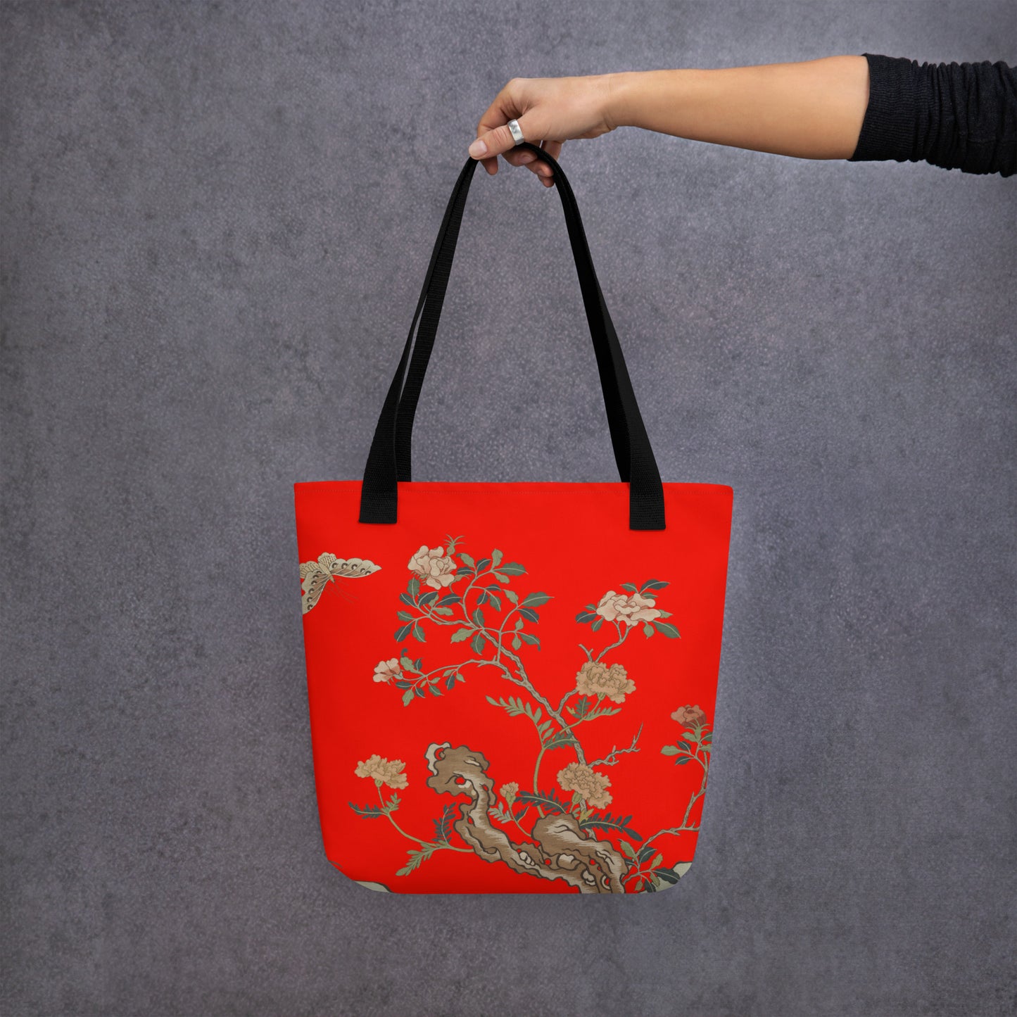 Kesi Flower Album｜Camellia and Butterfly｜Tote bag｜Garnet red