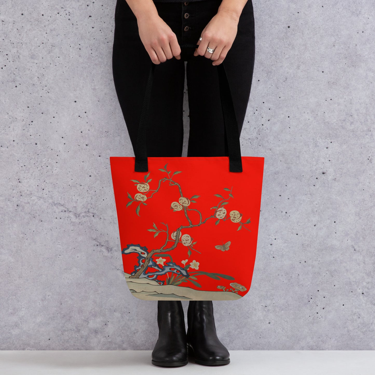 Kesi Flower Album｜Narcissus and Peaches｜Tote bag｜Garnet red