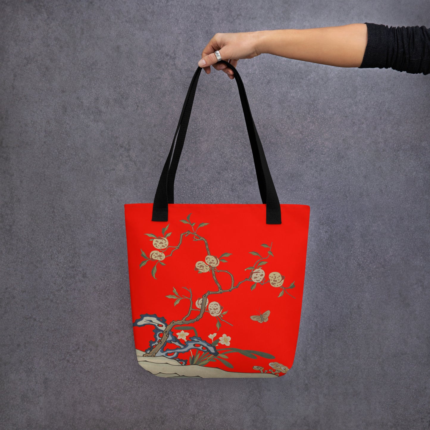 Kesi Flower Album｜Narcissus and Peaches｜Tote bag｜Garnet red