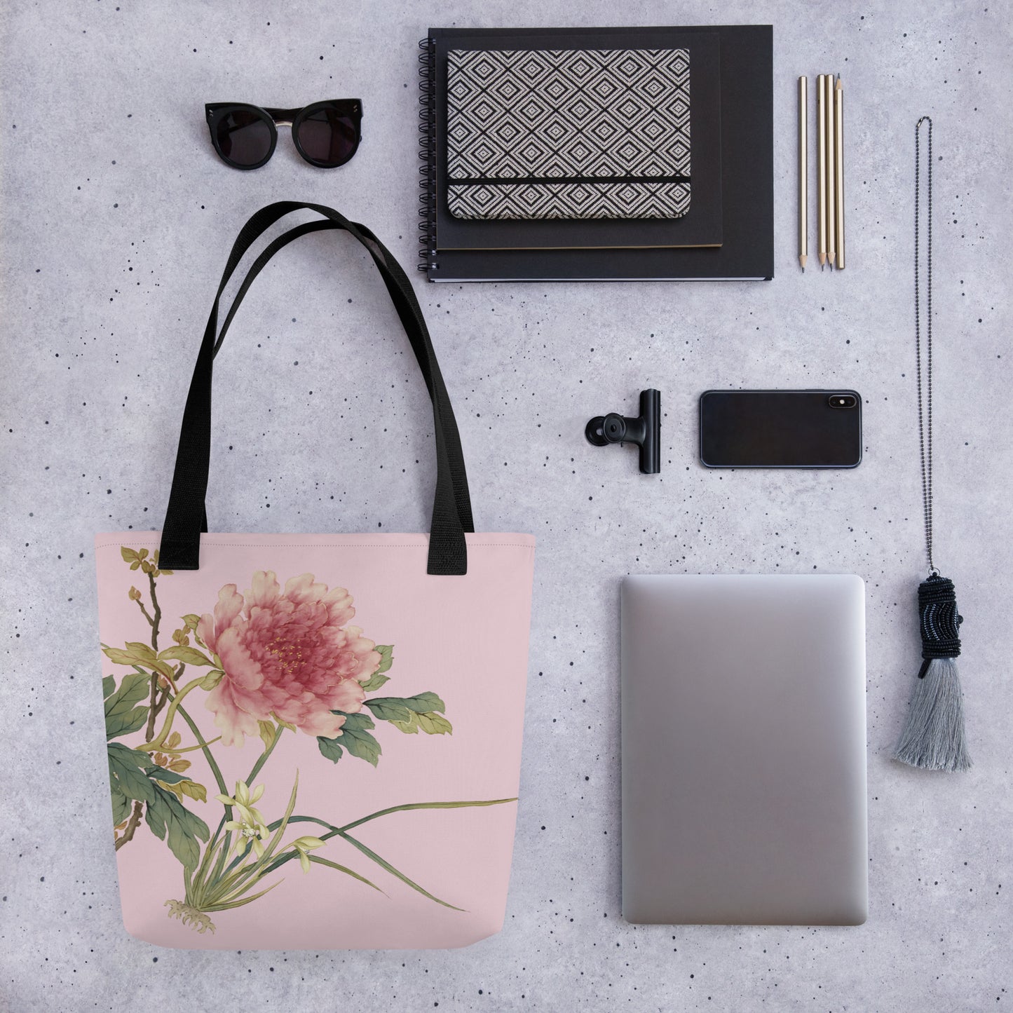 The Spirit of Flowers in Twelve Months｜Orchid and Tree Peony in Bloom｜Tote bag｜Pale pinkish gray